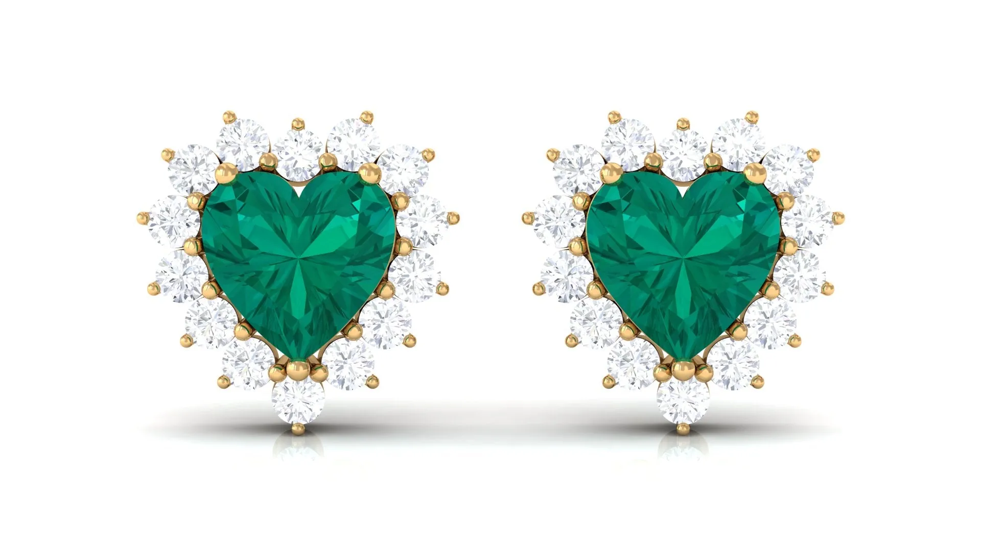 Heart Shape Emerald Stud Earrings with Diamond