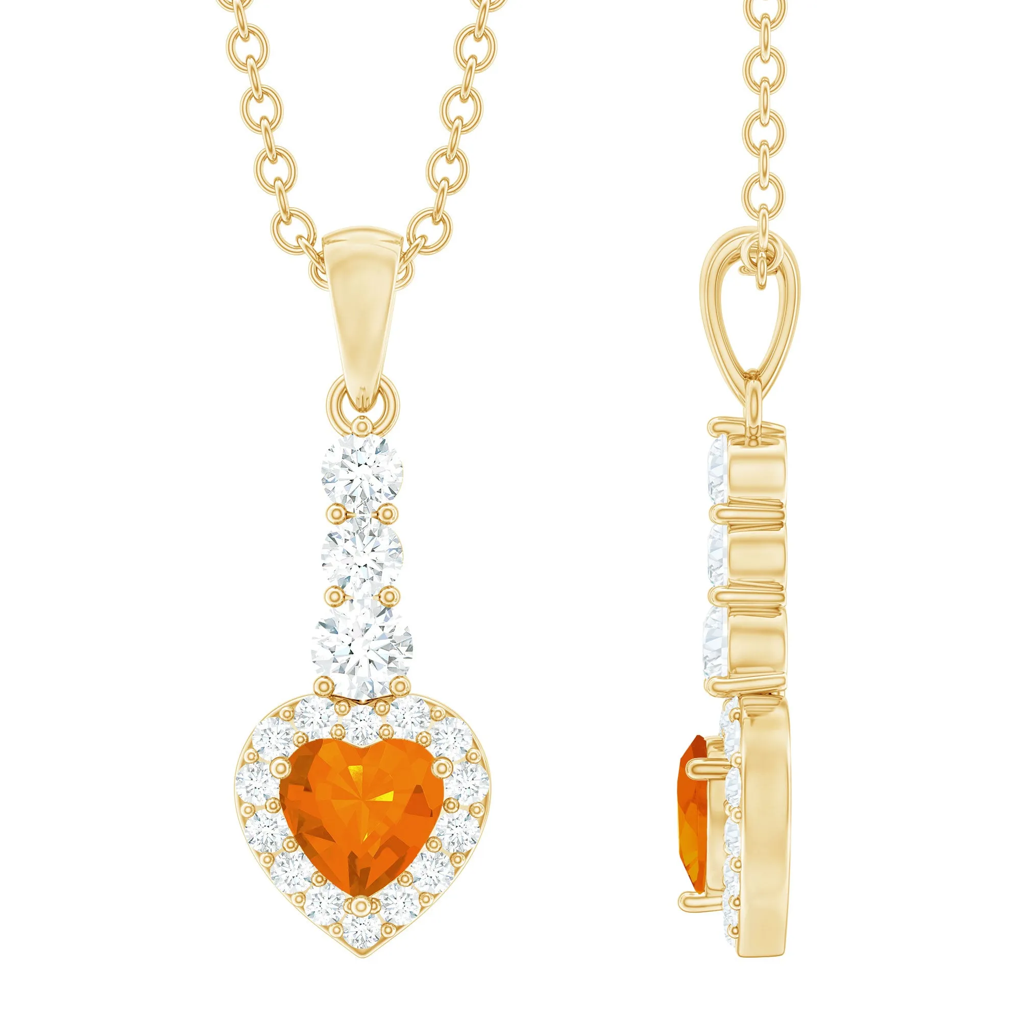 Heart Shape Fire Opal Drop Pendant with Diamond