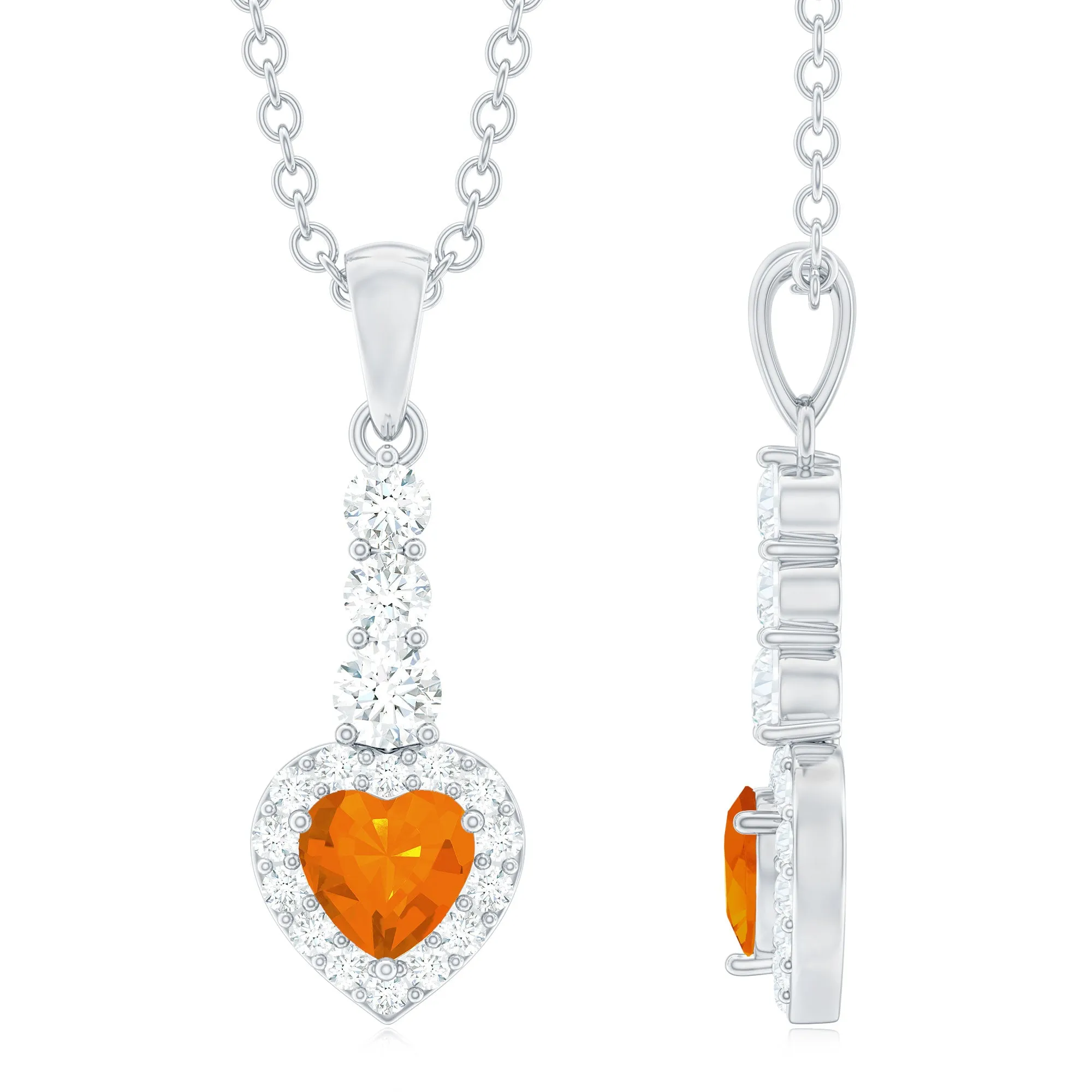 Heart Shape Fire Opal Drop Pendant with Diamond