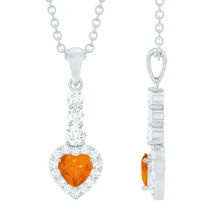 Heart Shape Fire Opal Drop Pendant with Diamond