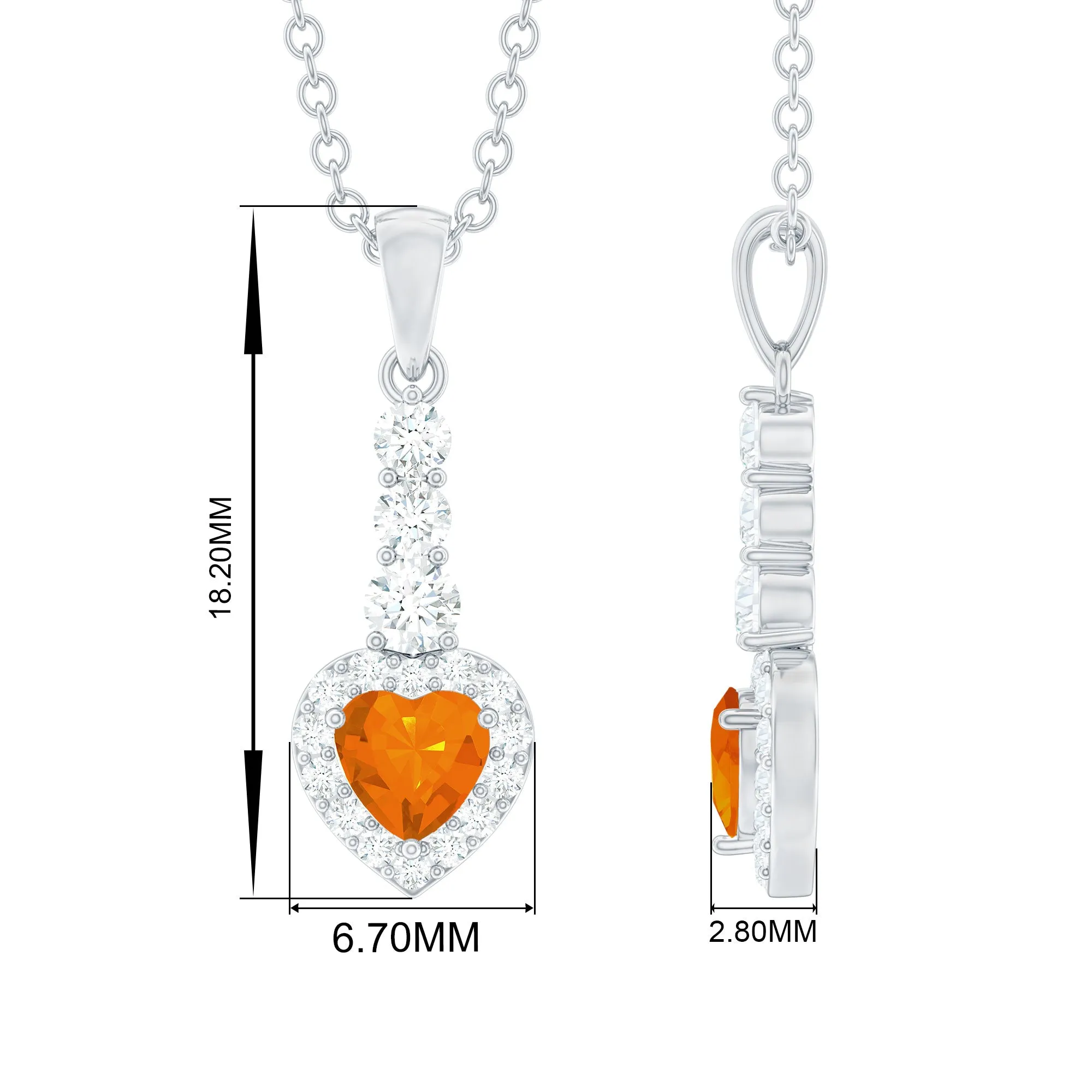 Heart Shape Fire Opal Drop Pendant with Diamond