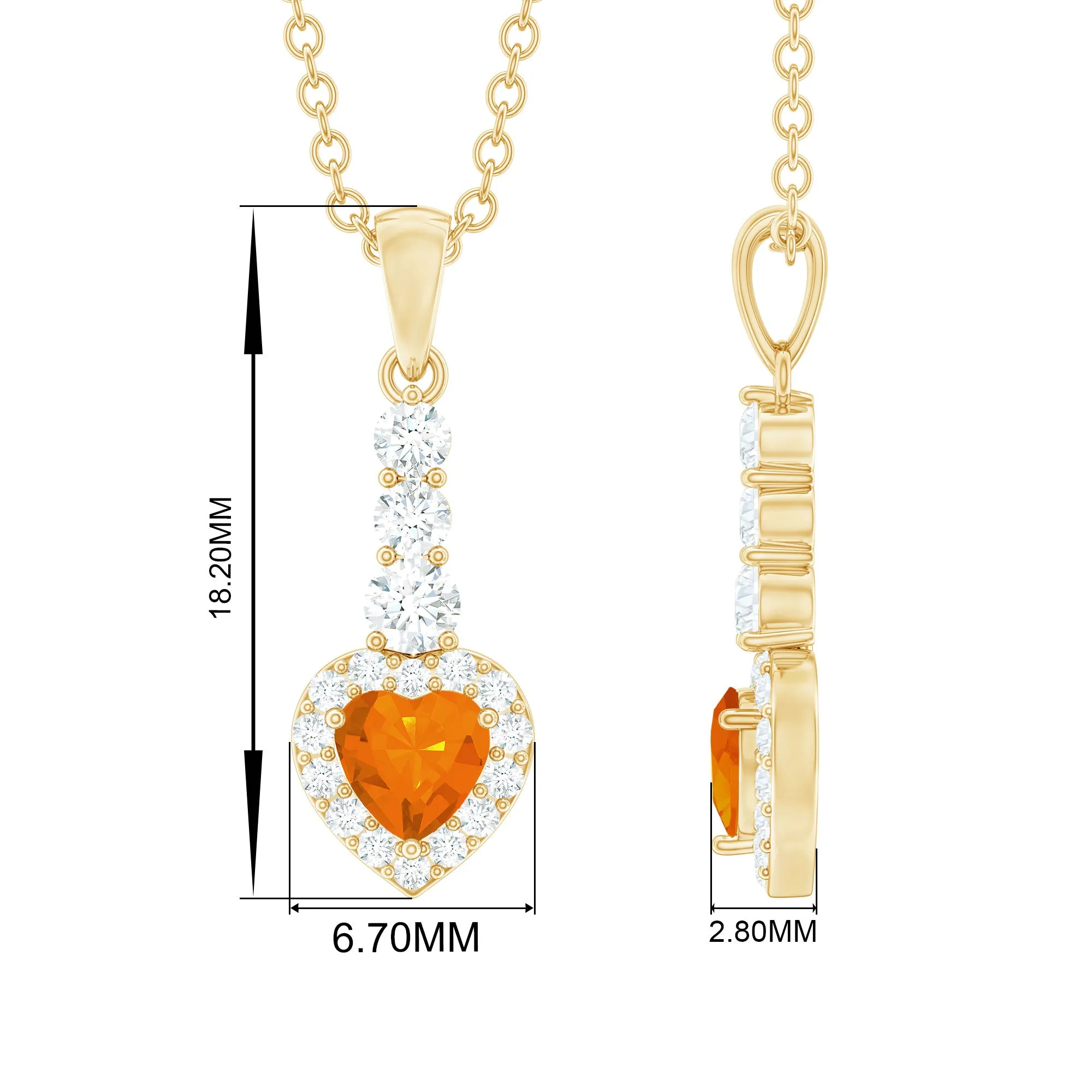 Heart Shape Fire Opal Drop Pendant with Diamond