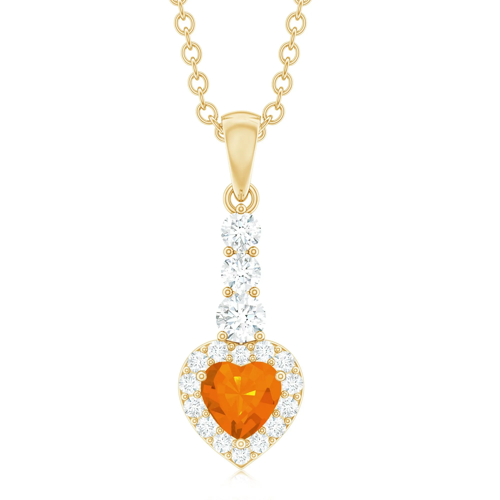 Heart Shape Fire Opal Drop Pendant with Diamond
