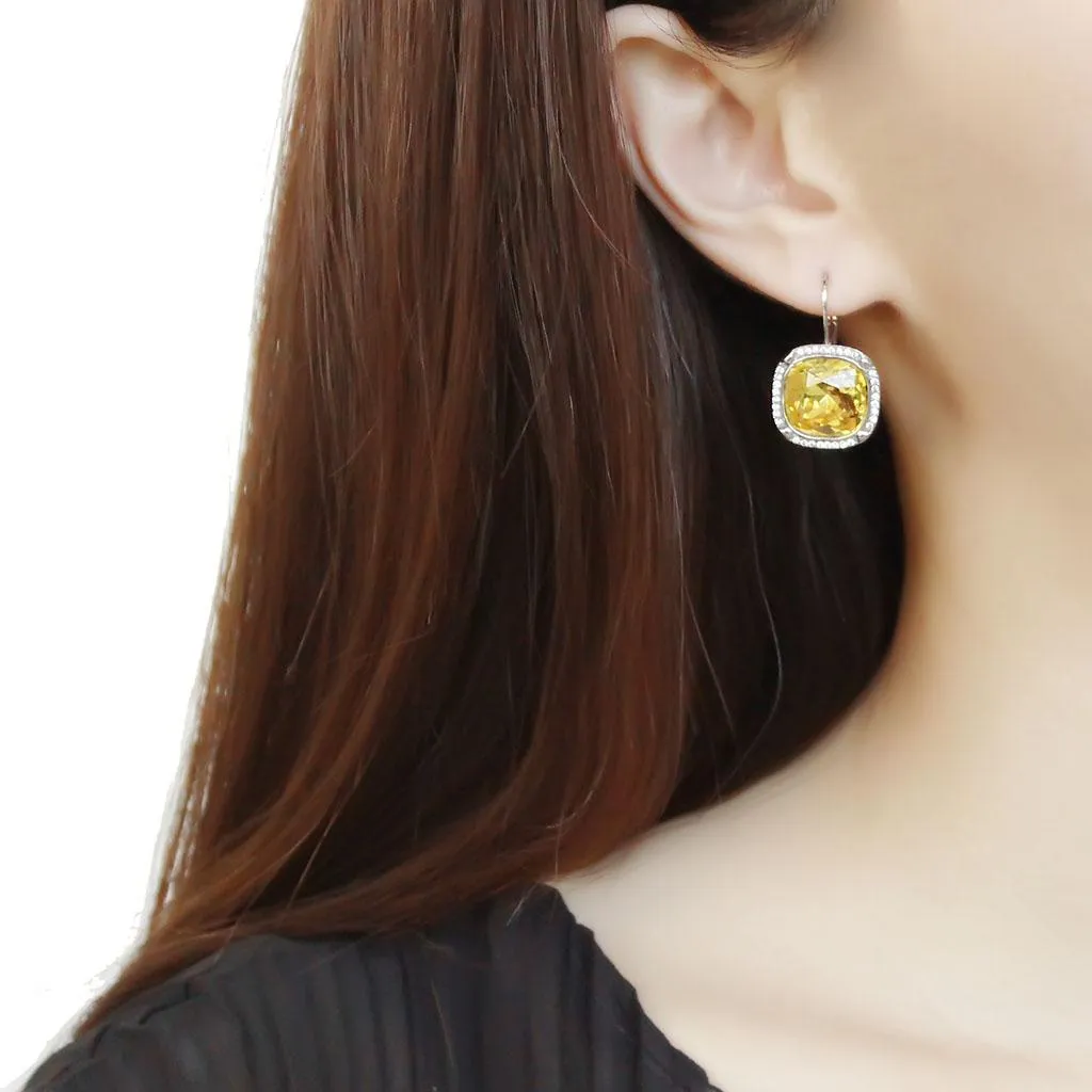 High polished (no plating) Stainless Steel Earrings with Top Grade Crystal in Topaz for Women Topaz Stone Color Style DA379