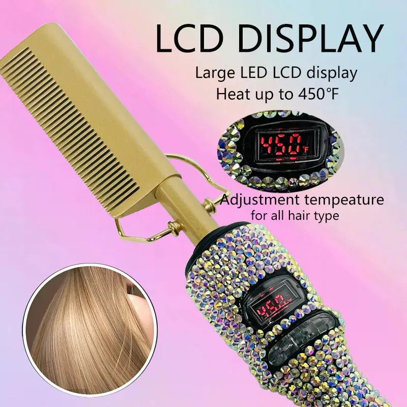 Hot Comb Straight Curling Electric Comb for All Textured, Kinky, Curly, & Wavy Hair Types Styling Tools