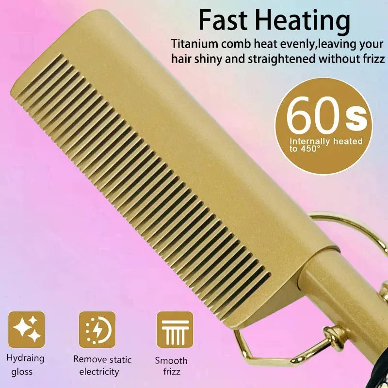 Hot Comb Straight Curling Electric Comb for All Textured, Kinky, Curly, & Wavy Hair Types Styling Tools