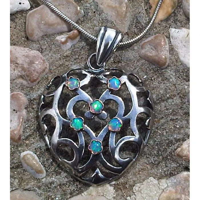 Israeli Heart Shaped Sterling Silver Opal Necklace Gift