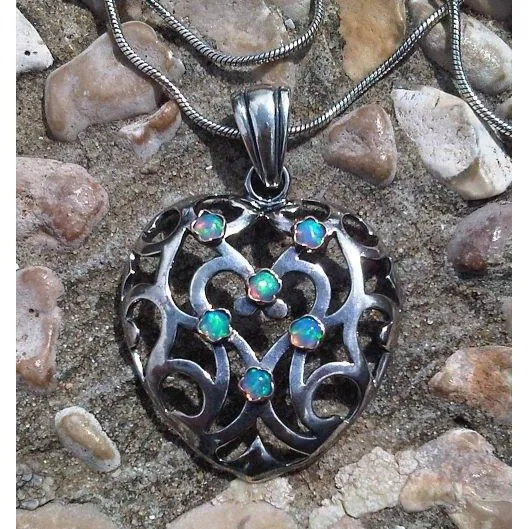 Israeli Heart Shaped Sterling Silver Opal Necklace Gift