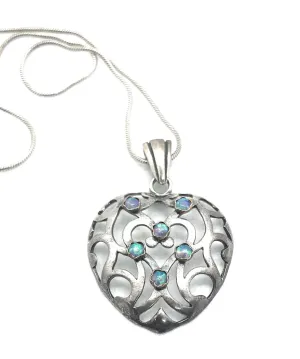 Israeli Heart Shaped Sterling Silver Opal Necklace Gift