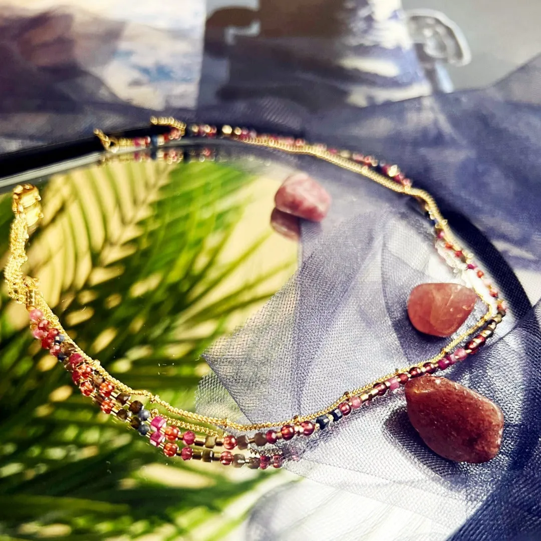 Jade Vine Natural stone beads choker necklace (twilight fuchsia)