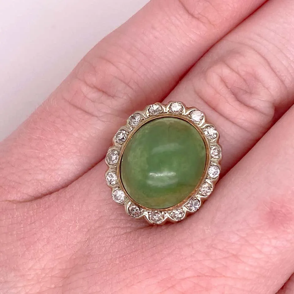 Jadeite Jade Diamond Halo Ring