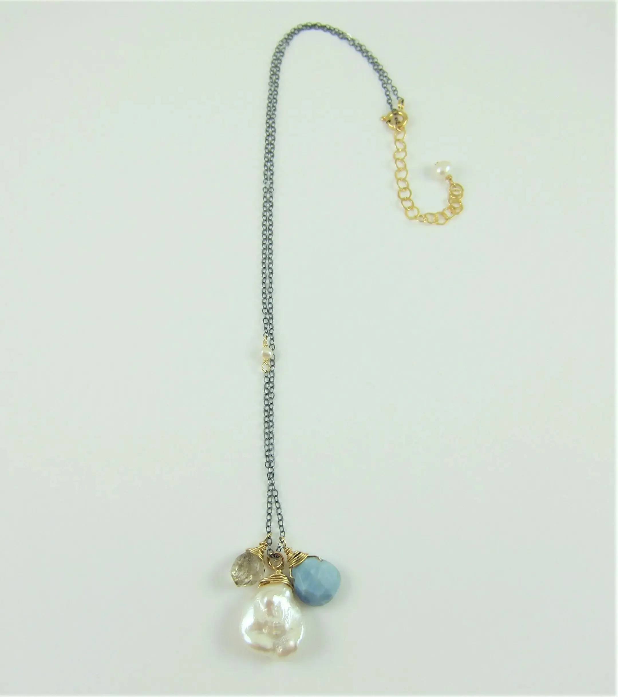 Keishi Pearl and Gemstone Drop Necklace