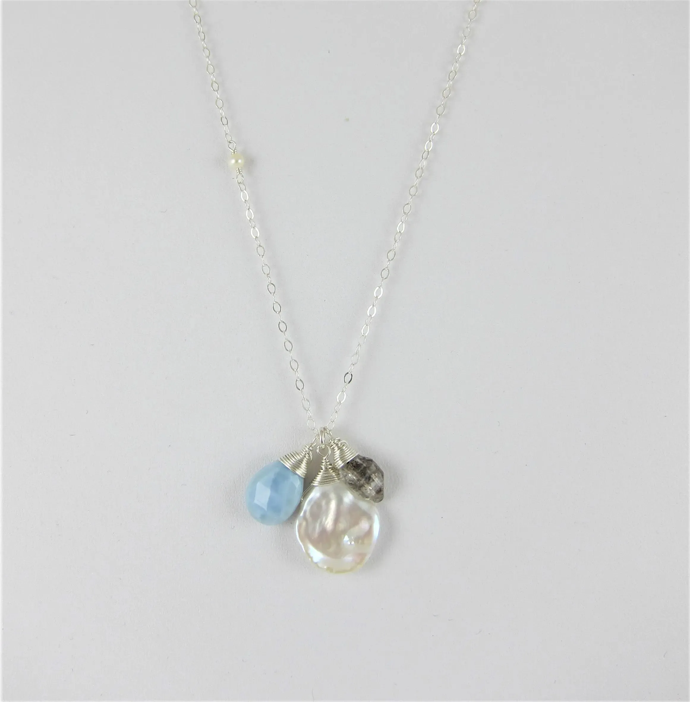 Keishi Pearl and Gemstone Drop Necklace