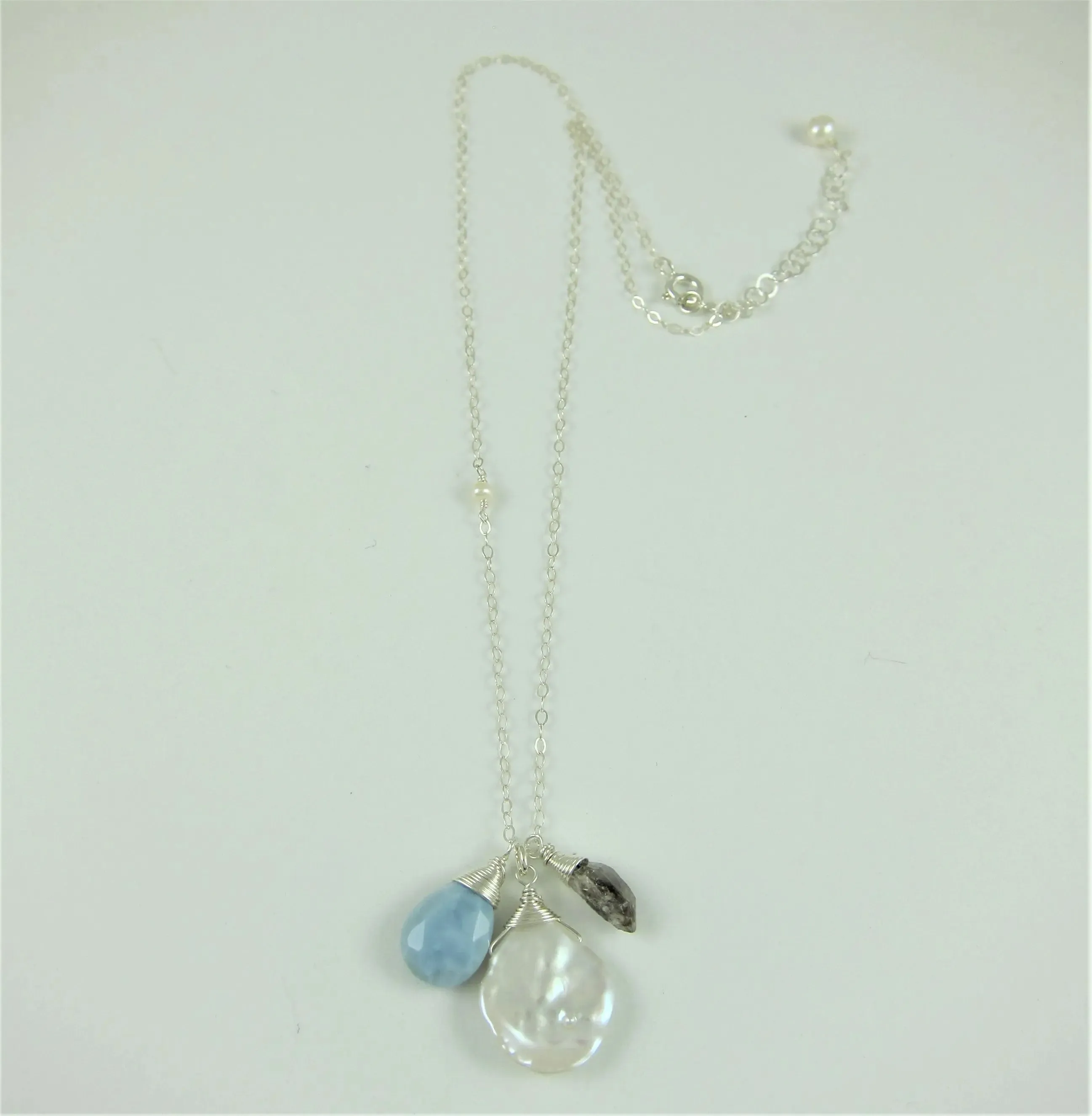 Keishi Pearl and Gemstone Drop Necklace