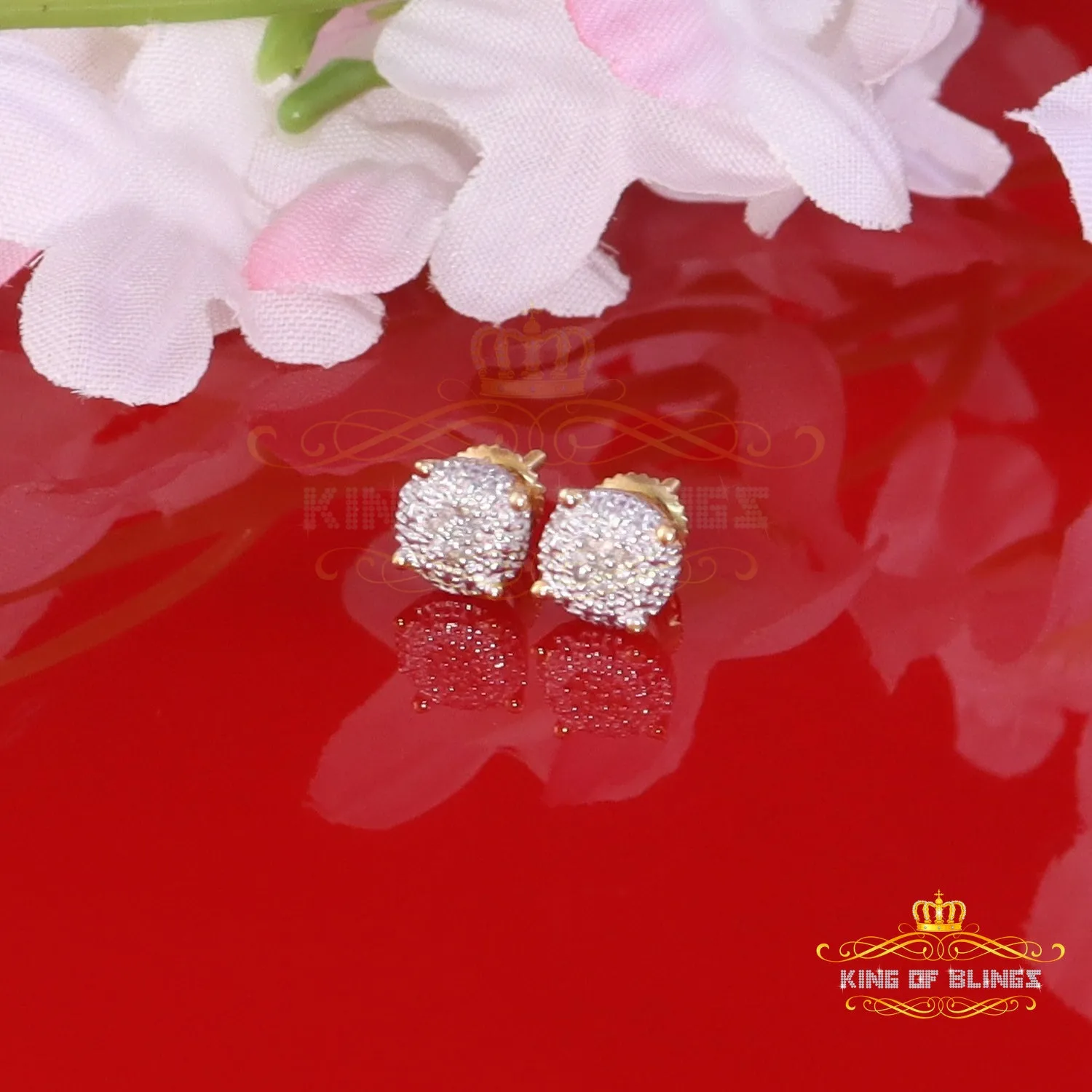 King of Blings-0.05ct Real Diamond 925 Sterling Silver Yellow For Men's & Women's Round Earring