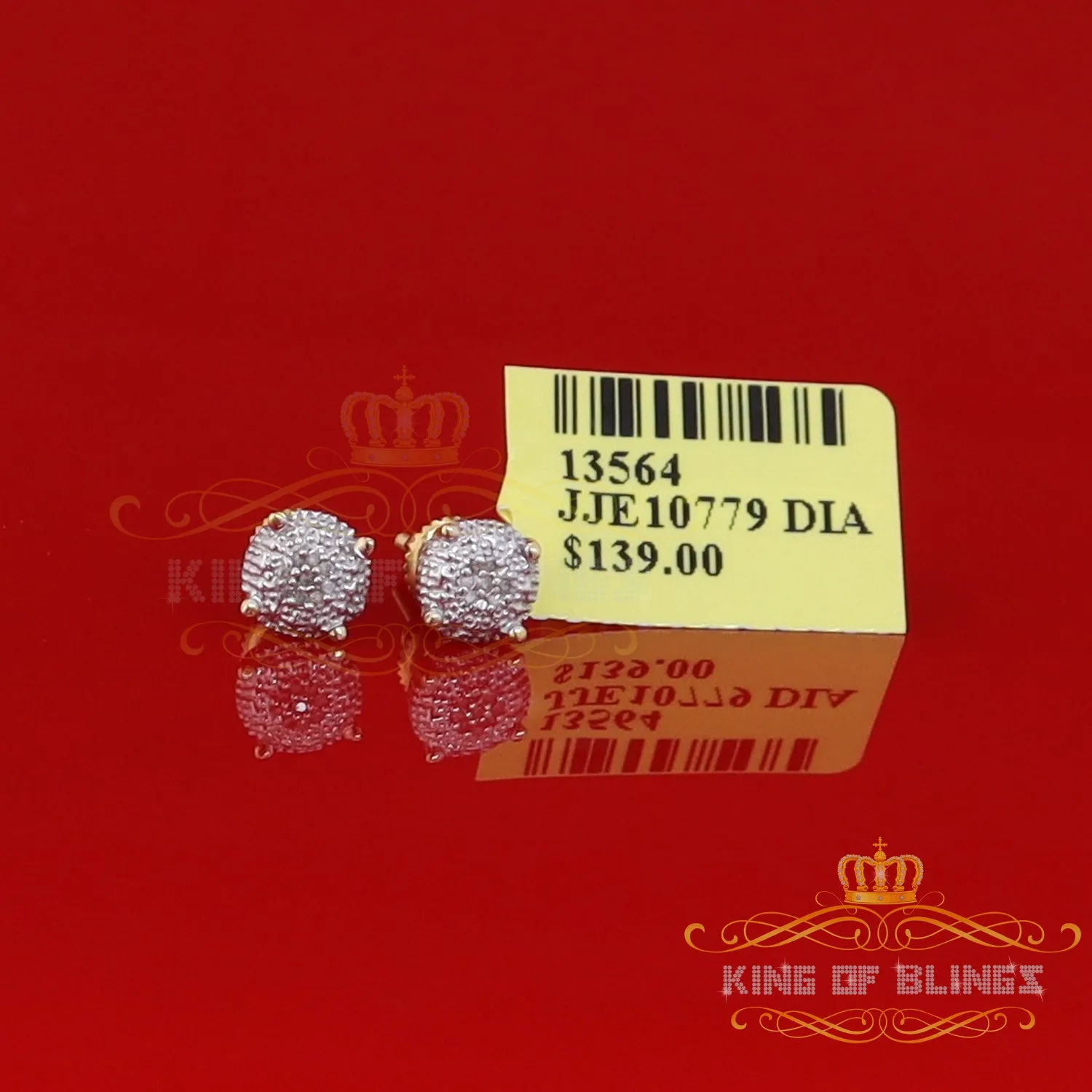 King of Blings-0.05ct Real Diamond 925 Sterling Silver Yellow For Men's & Women's Round Earring