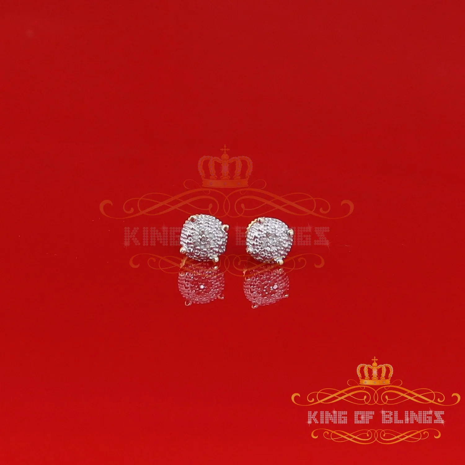 King of Blings-0.05ct Real Diamond 925 Sterling Silver Yellow For Men's & Women's Round Earring