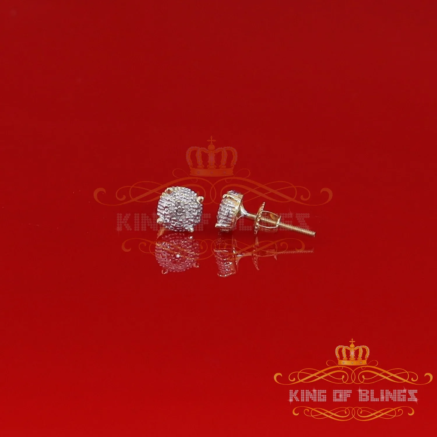 King of Blings-0.05ct Real Diamond 925 Sterling Silver Yellow For Men's & Women's Round Earring