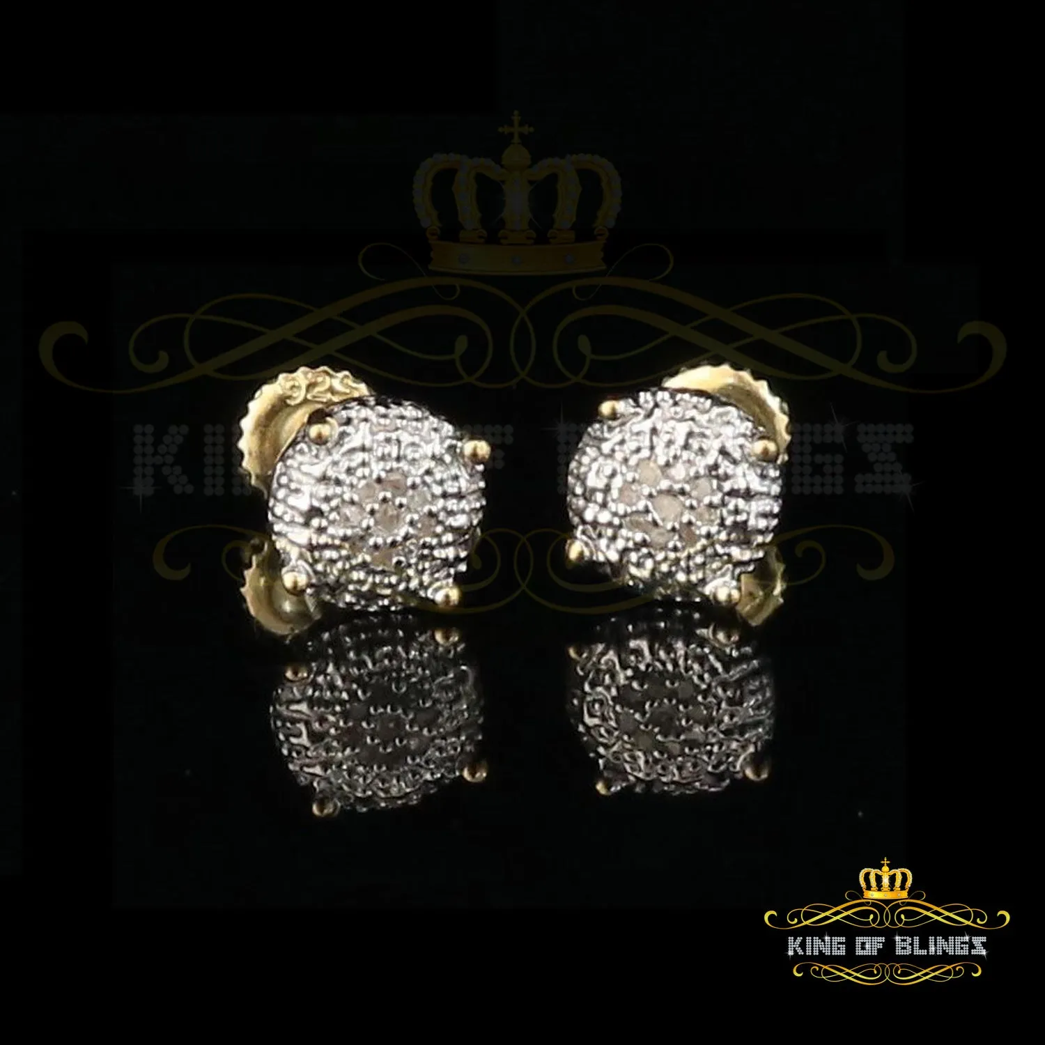 King of Blings-0.05ct Real Diamond 925 Sterling Silver Yellow For Men's & Women's Round Earring