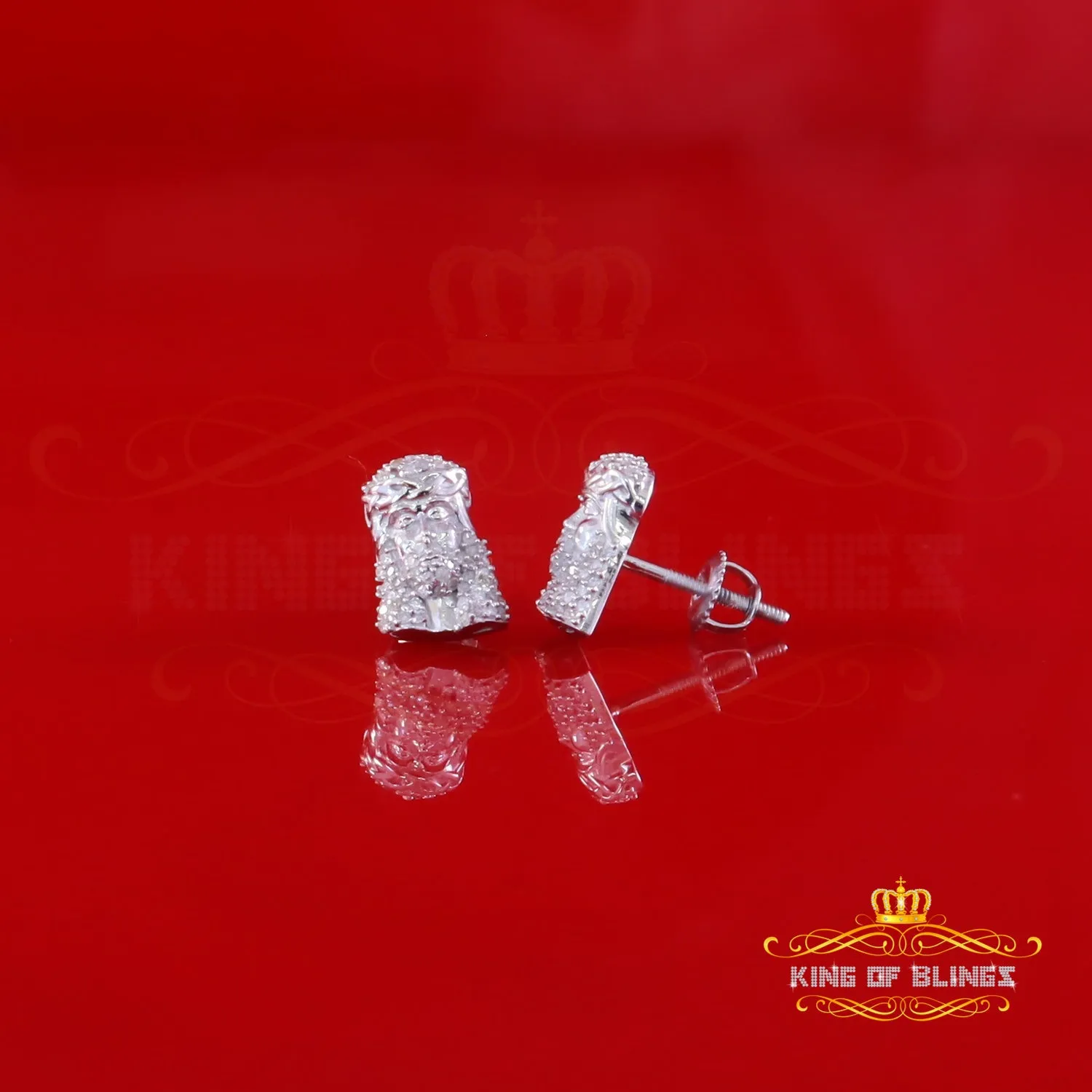 King Of Bling's 0.25ct Diamond 925 Sterling Silver White for Men's & Women Jesus Stud Earrings