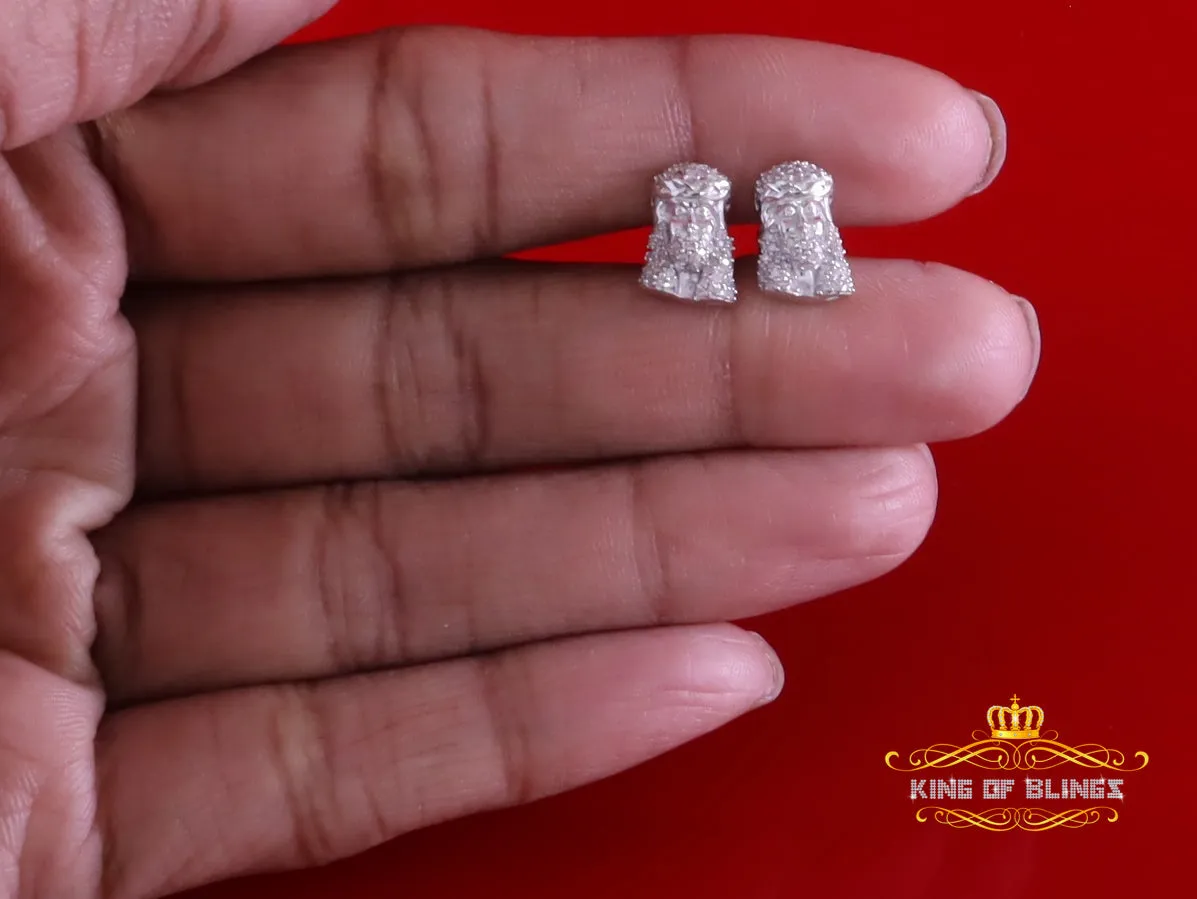 King Of Bling's 0.25ct Diamond 925 Sterling Silver White for Men's & Women Jesus Stud Earrings