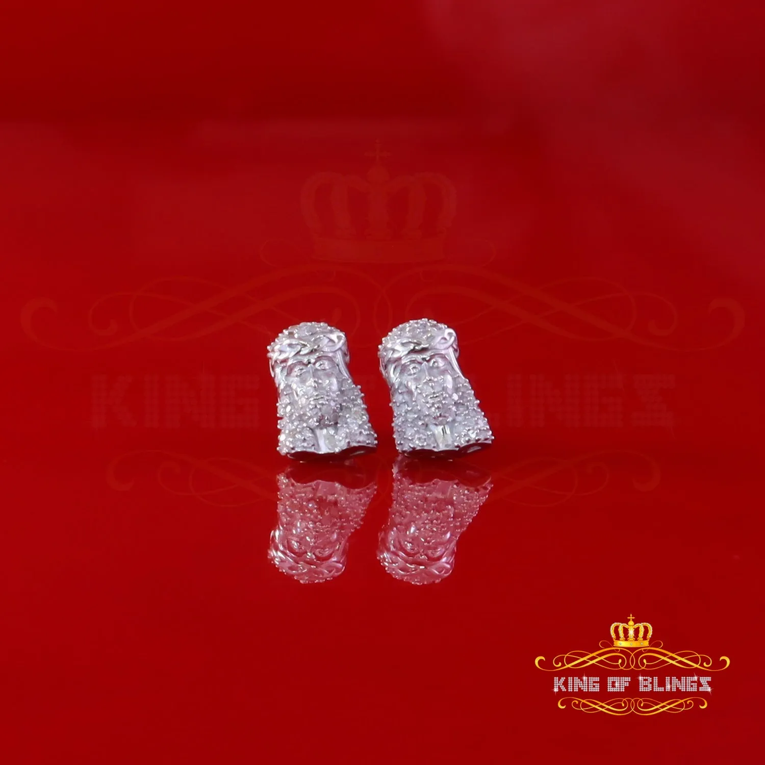 King Of Bling's 0.25ct Diamond 925 Sterling Silver White for Men's & Women Jesus Stud Earrings