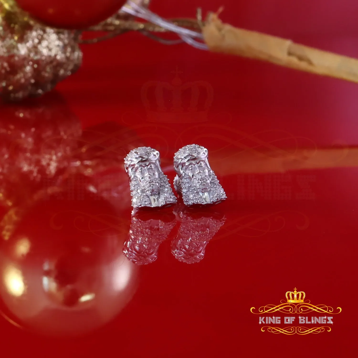 King Of Bling's 0.25ct Diamond 925 Sterling Silver White for Men's & Women Jesus Stud Earrings