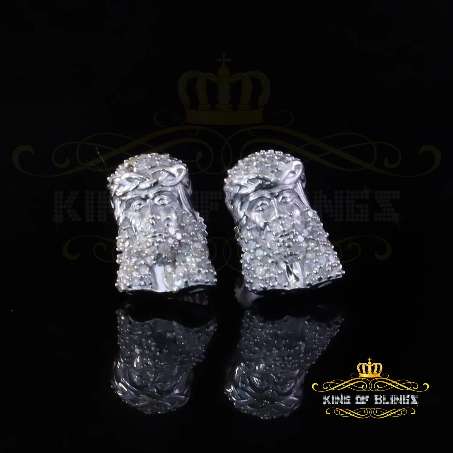 King Of Bling's 0.25ct Diamond 925 Sterling Silver White for Men's & Women Jesus Stud Earrings