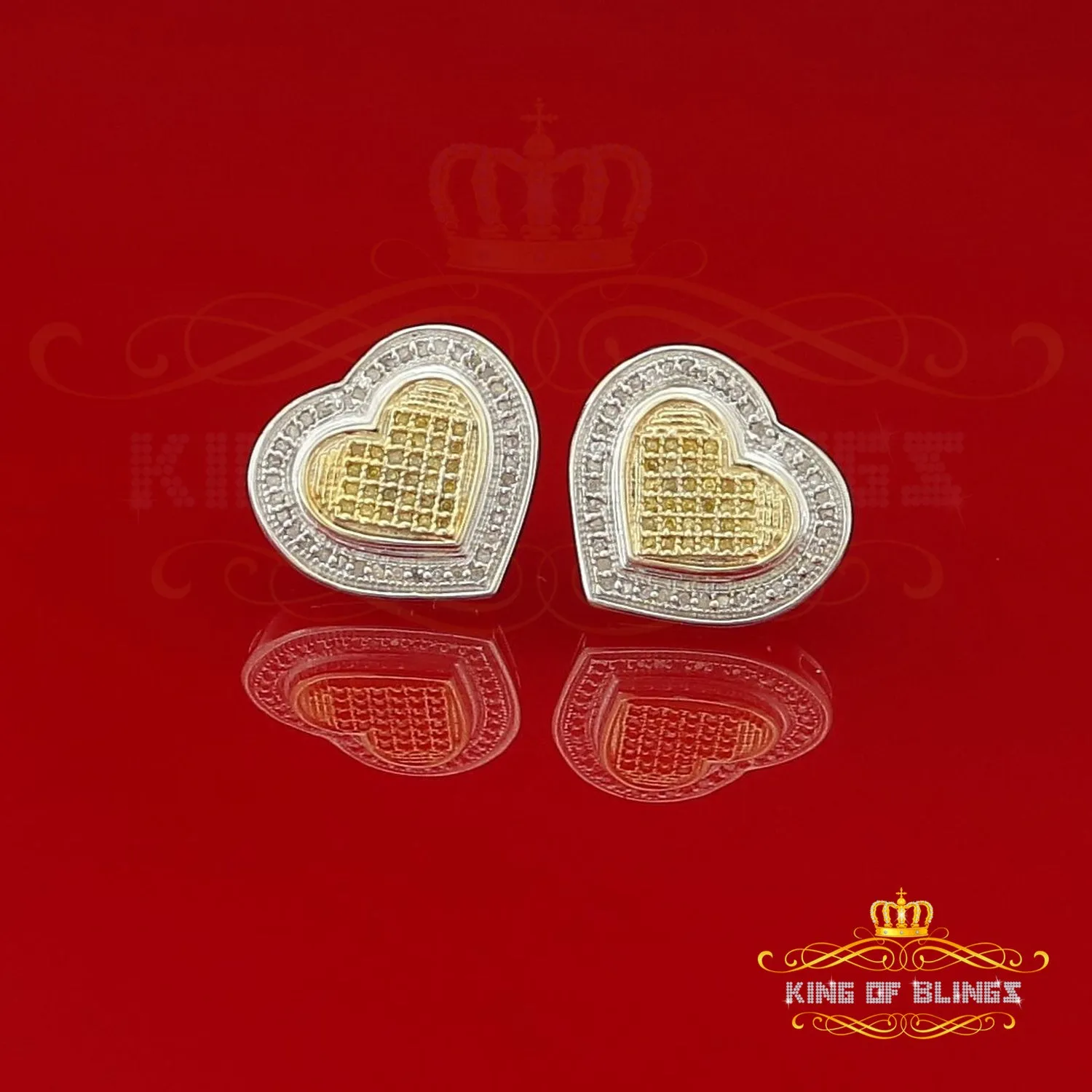 King Of Bling's 0.33ct Diamond Heart White 925 Sterling Silver Earrings For Men's / Women's
