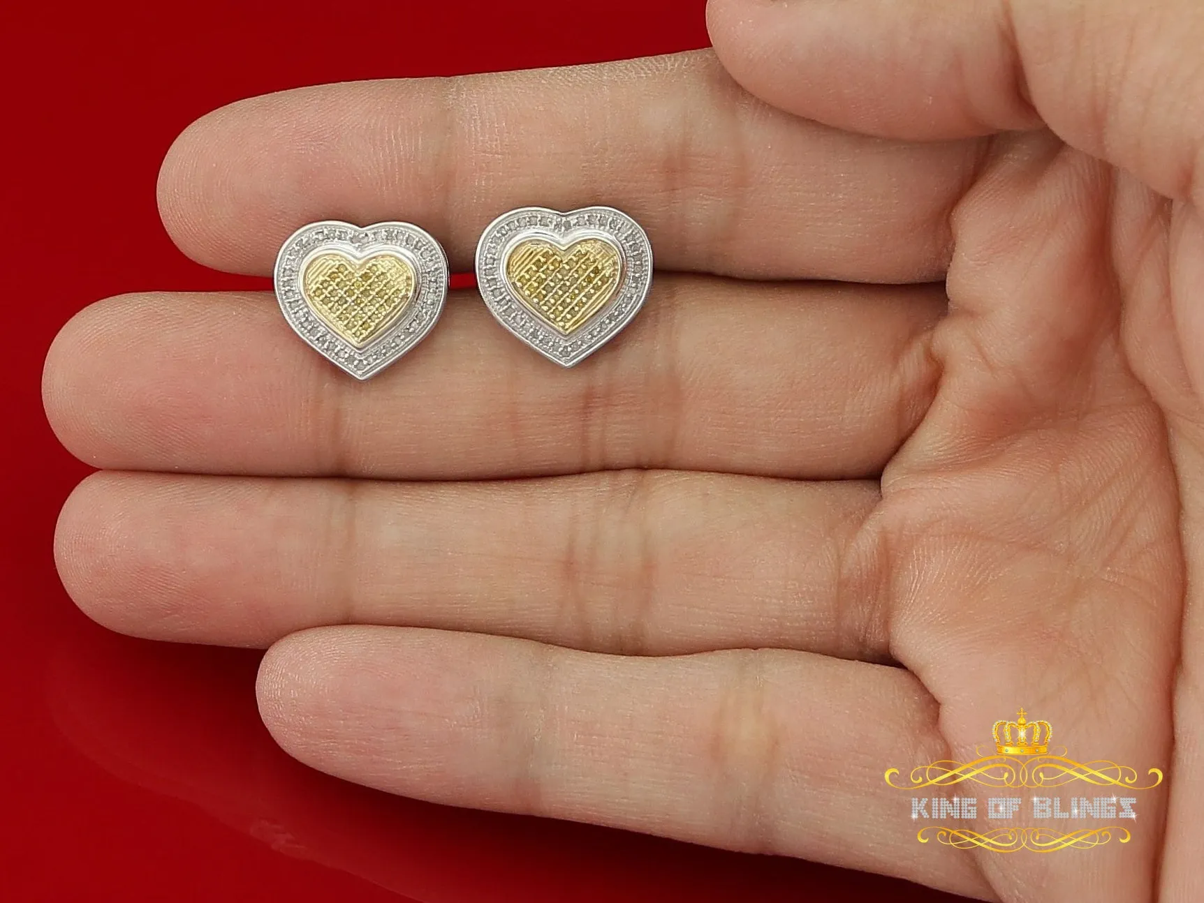King Of Bling's 0.33ct Diamond Heart White 925 Sterling Silver Earrings For Men's / Women's