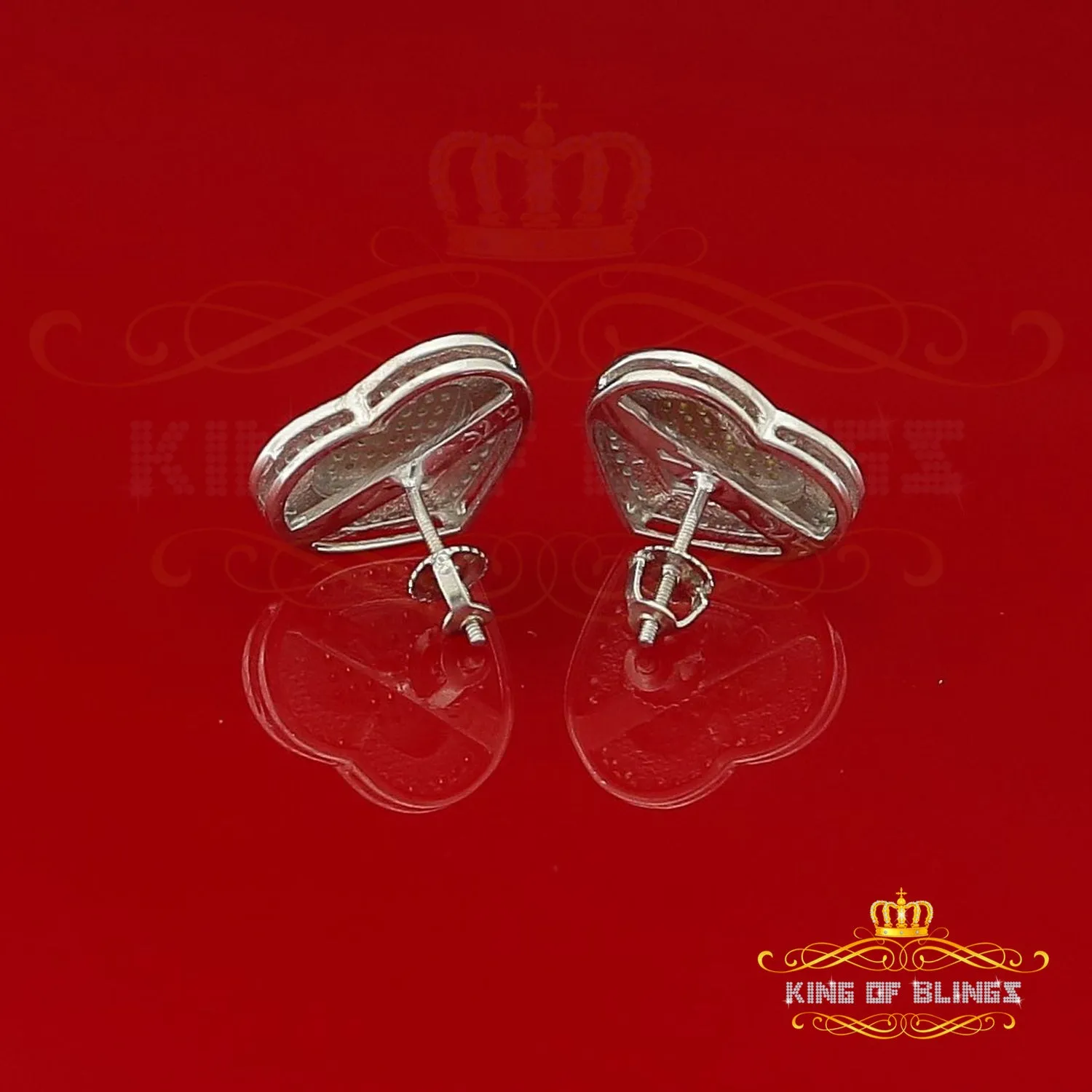 King Of Bling's 0.33ct Diamond Heart White 925 Sterling Silver Earrings For Men's / Women's