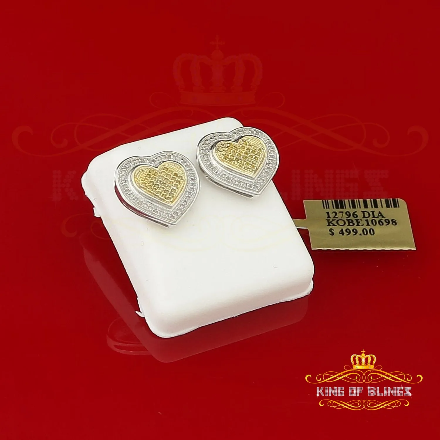 King Of Bling's 0.33ct Diamond Heart White 925 Sterling Silver Earrings For Men's / Women's
