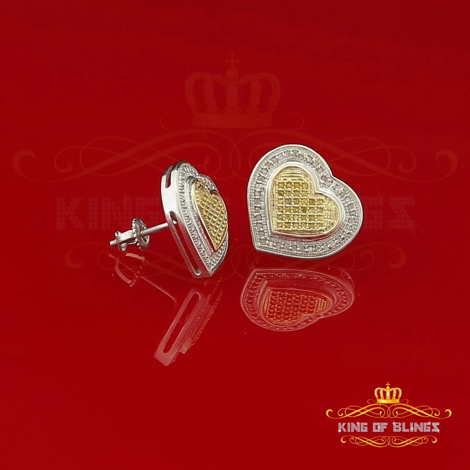 King Of Bling's 0.33ct Diamond Heart White 925 Sterling Silver Earrings For Men's / Women's