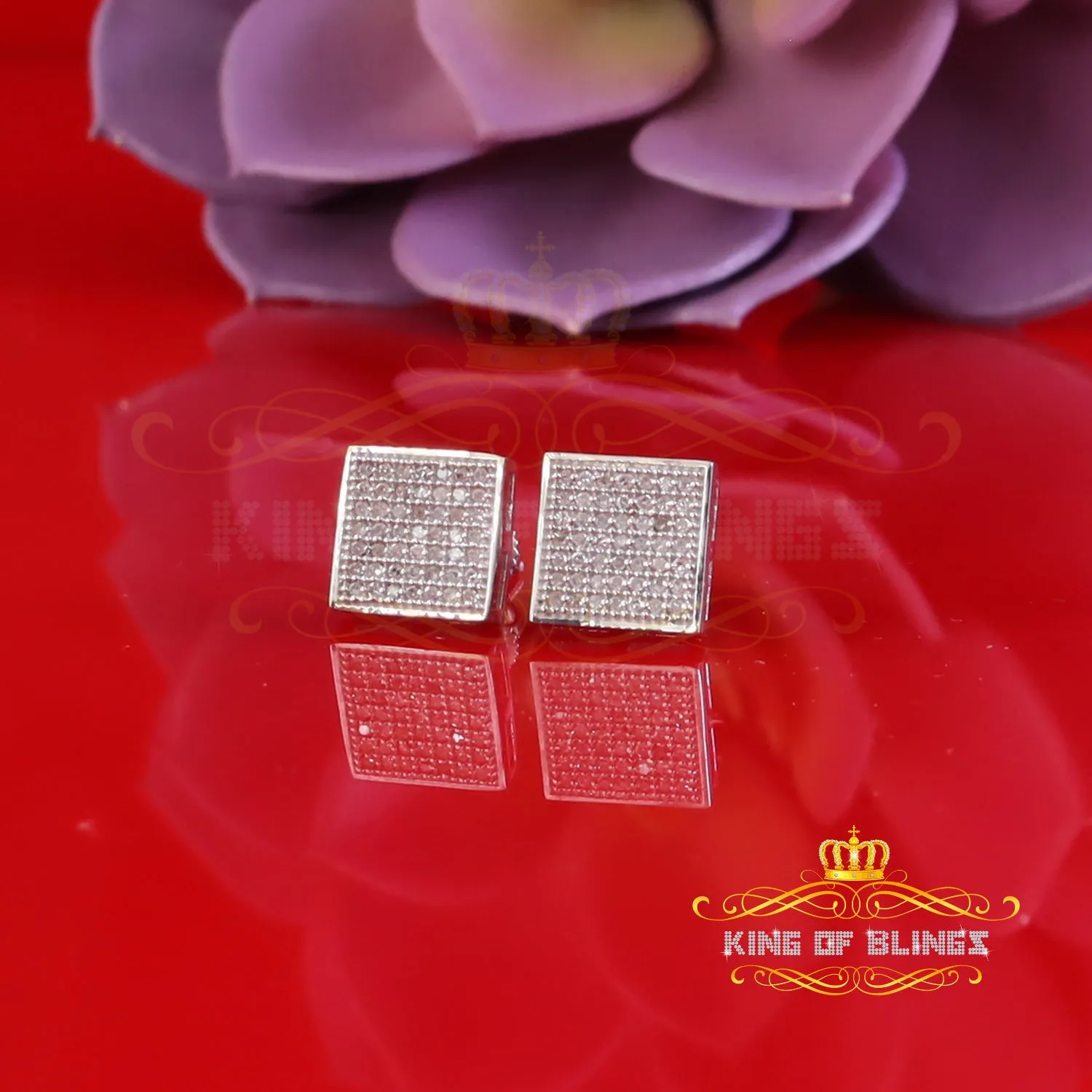 King Of Bling's 925 Sterling Silver Diamond White 0.25ct Princess Shape Stud Earring For Womens