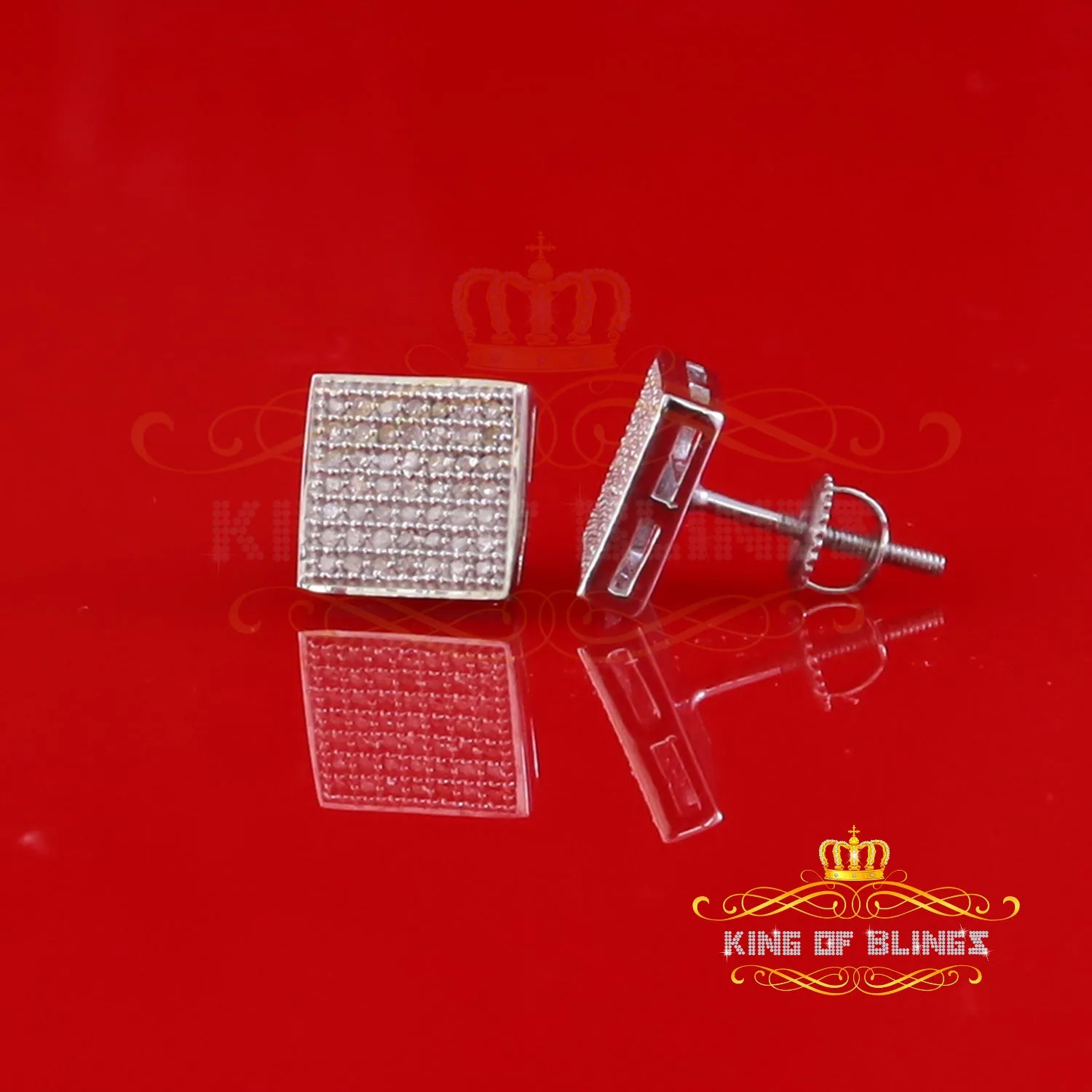 King Of Bling's 925 Sterling Silver Diamond White 0.25ct Princess Shape Stud Earring For Womens