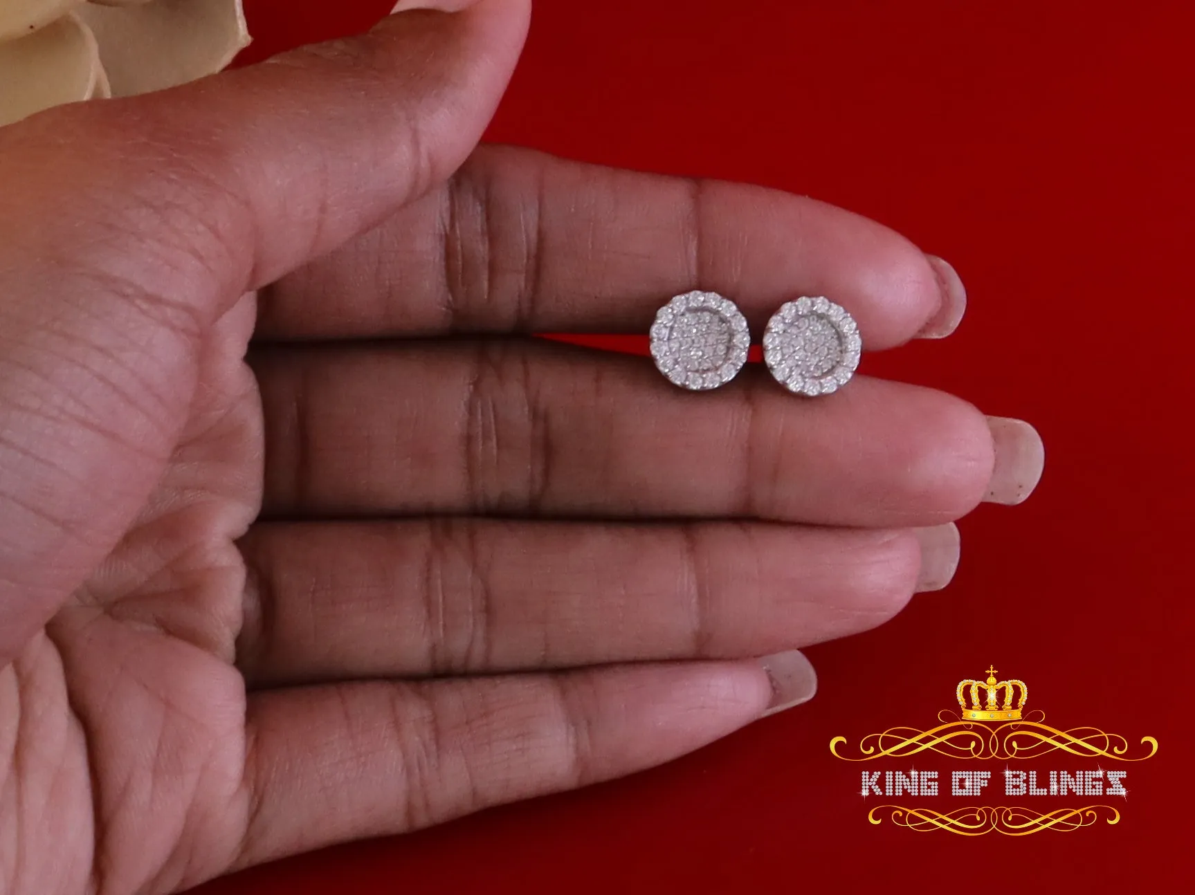 King of Bling's 925 White Silver 0.66ct VVS 'D' Moissanite Round Stud Earring Men's/Womens