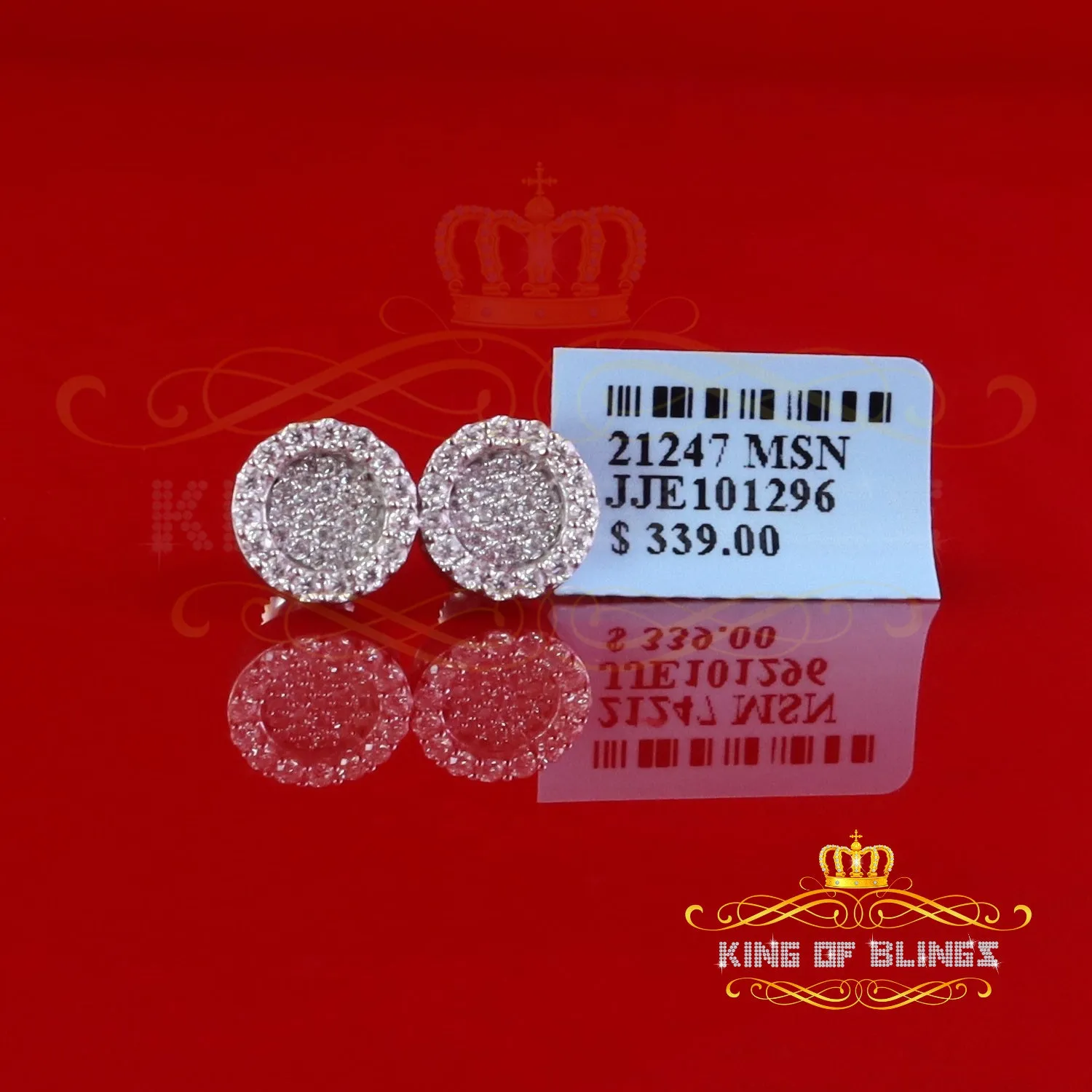 King of Bling's 925 White Silver 0.66ct VVS 'D' Moissanite Round Stud Earring Men's/Womens