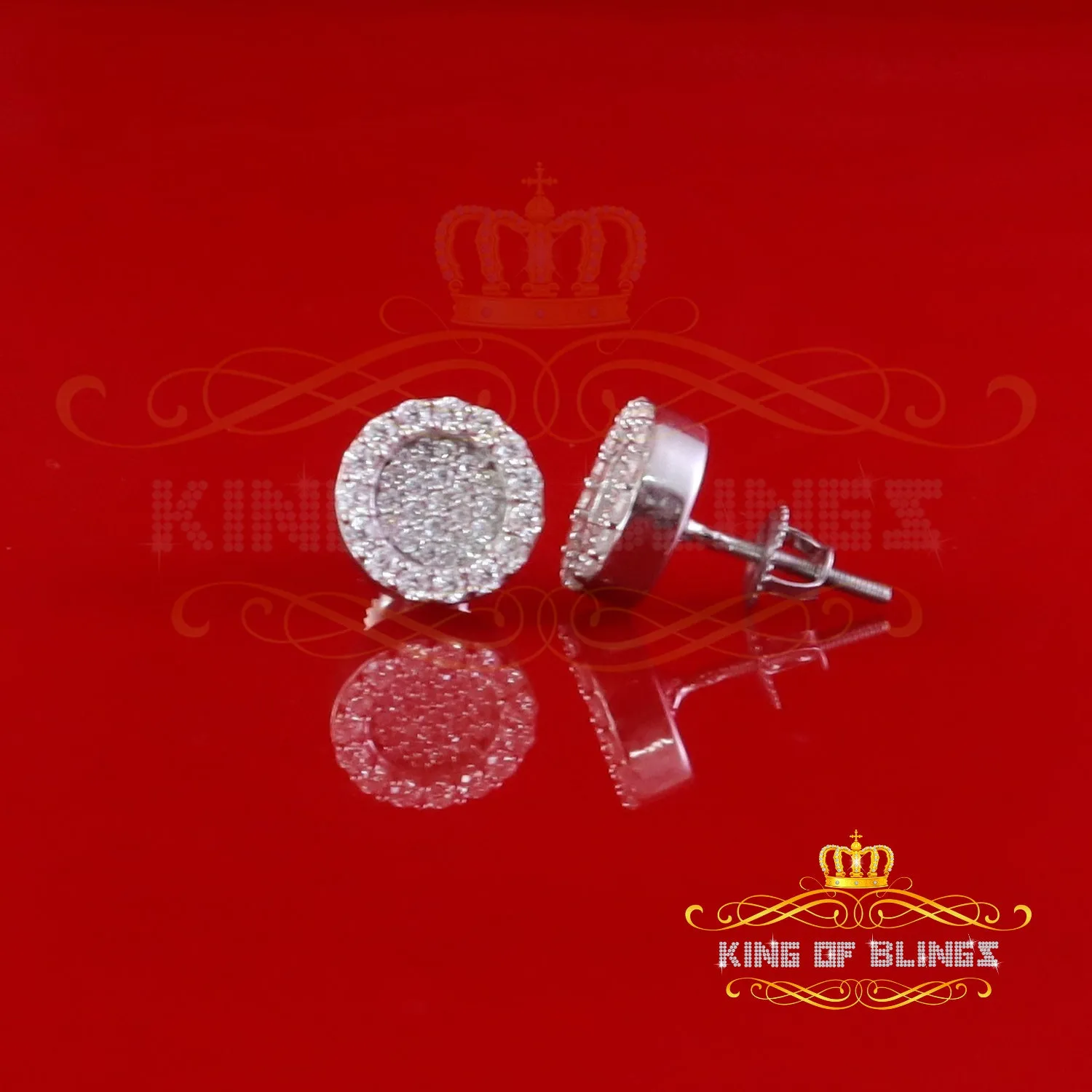King of Bling's 925 White Silver 0.66ct VVS 'D' Moissanite Round Stud Earring Men's/Womens