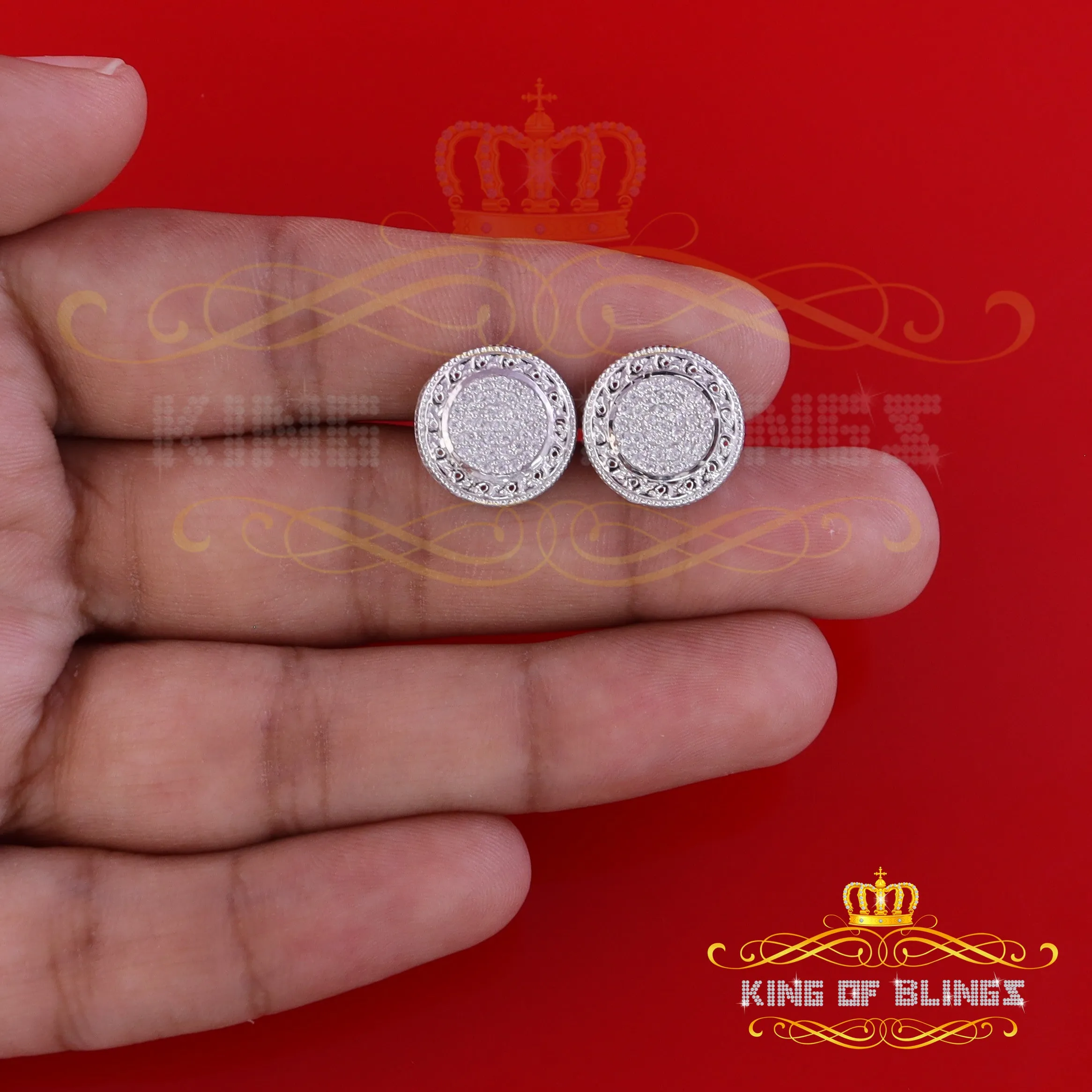 King of Blings- 925 White Sterling Silver 0.78ct Cubic Zirconia Hip Hop Round Earring for Women