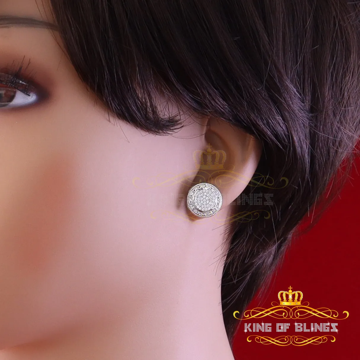 King of Blings- 925 White Sterling Silver 0.78ct Cubic Zirconia Hip Hop Round Earring for Women
