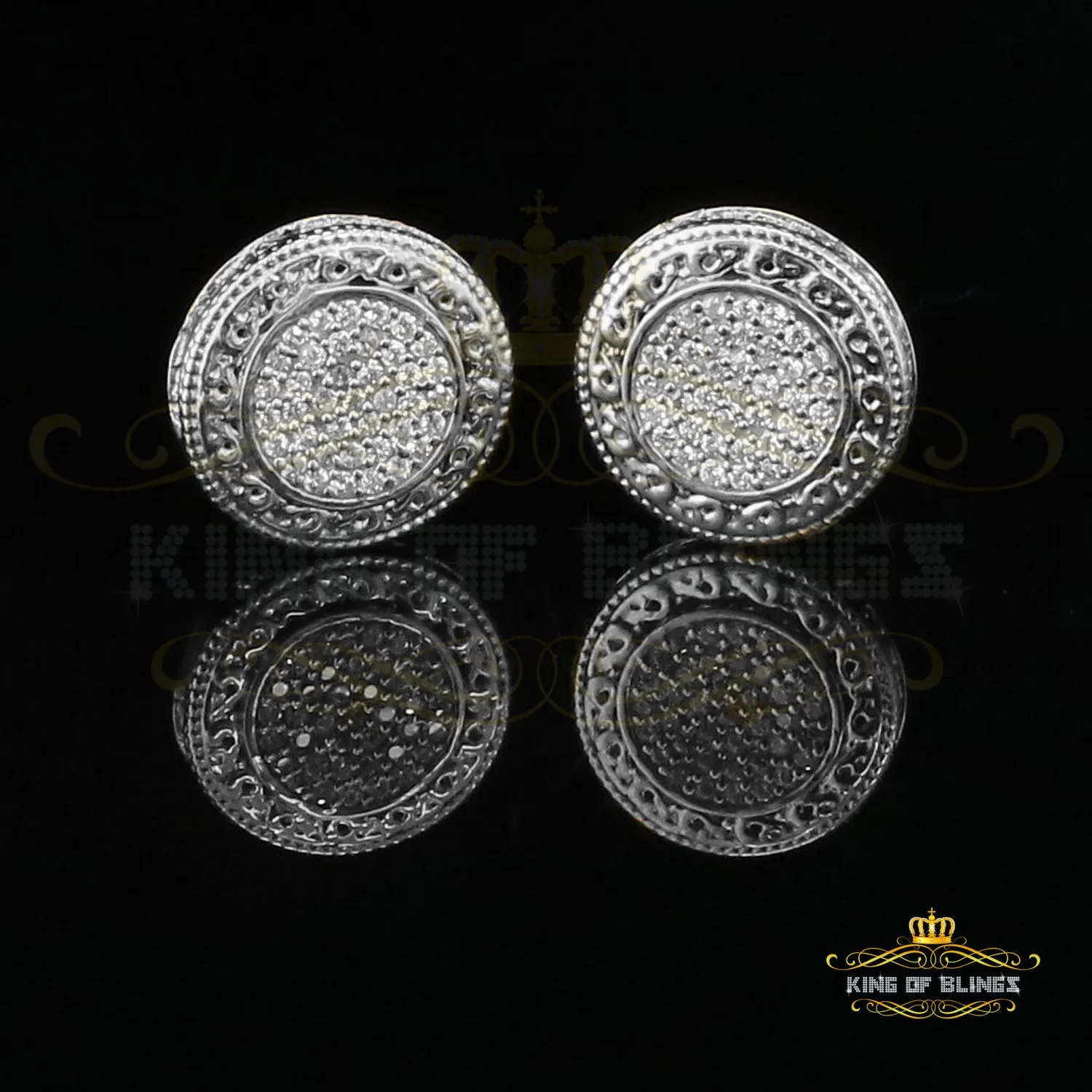 King of Blings- 925 White Sterling Silver 0.78ct Cubic Zirconia Hip Hop Round Earring for Women