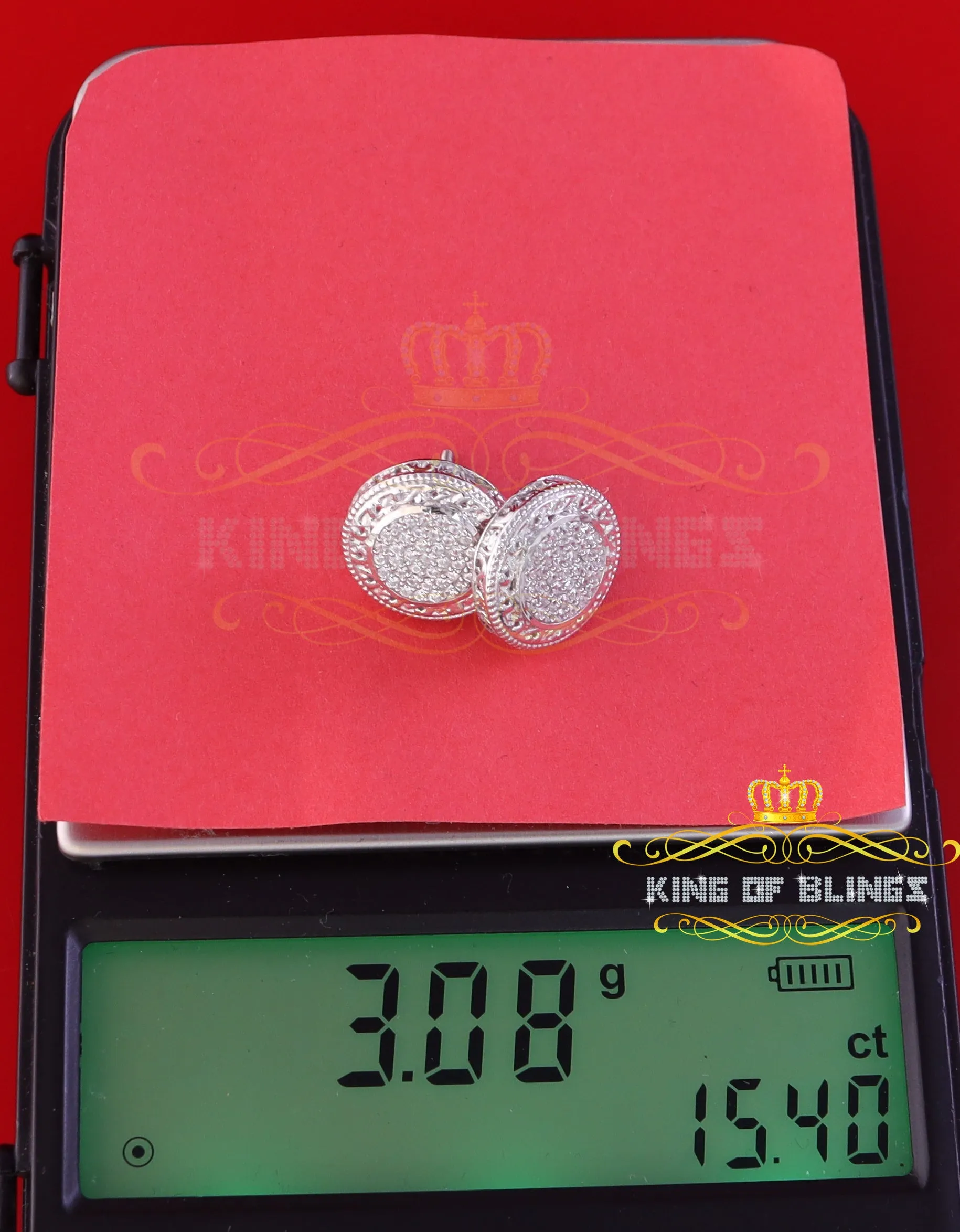 King of Blings- 925 White Sterling Silver 0.78ct Cubic Zirconia Hip Hop Round Earring for Women