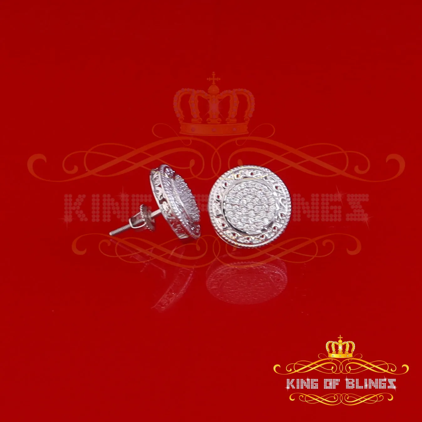 King of Blings- 925 White Sterling Silver 0.78ct Cubic Zirconia Hip Hop Round Earring for Women