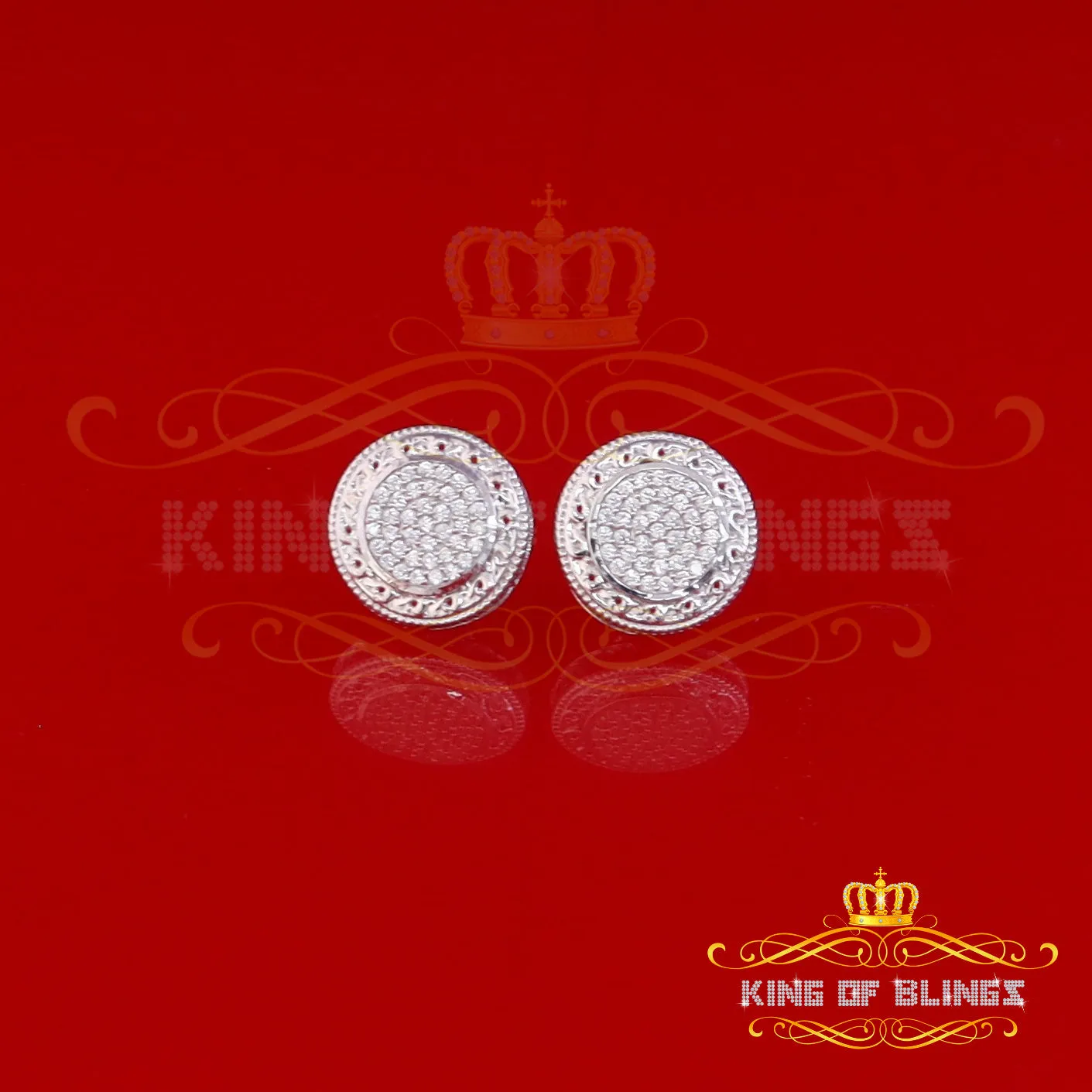 King of Blings- 925 White Sterling Silver 0.78ct Cubic Zirconia Hip Hop Round Earring for Women