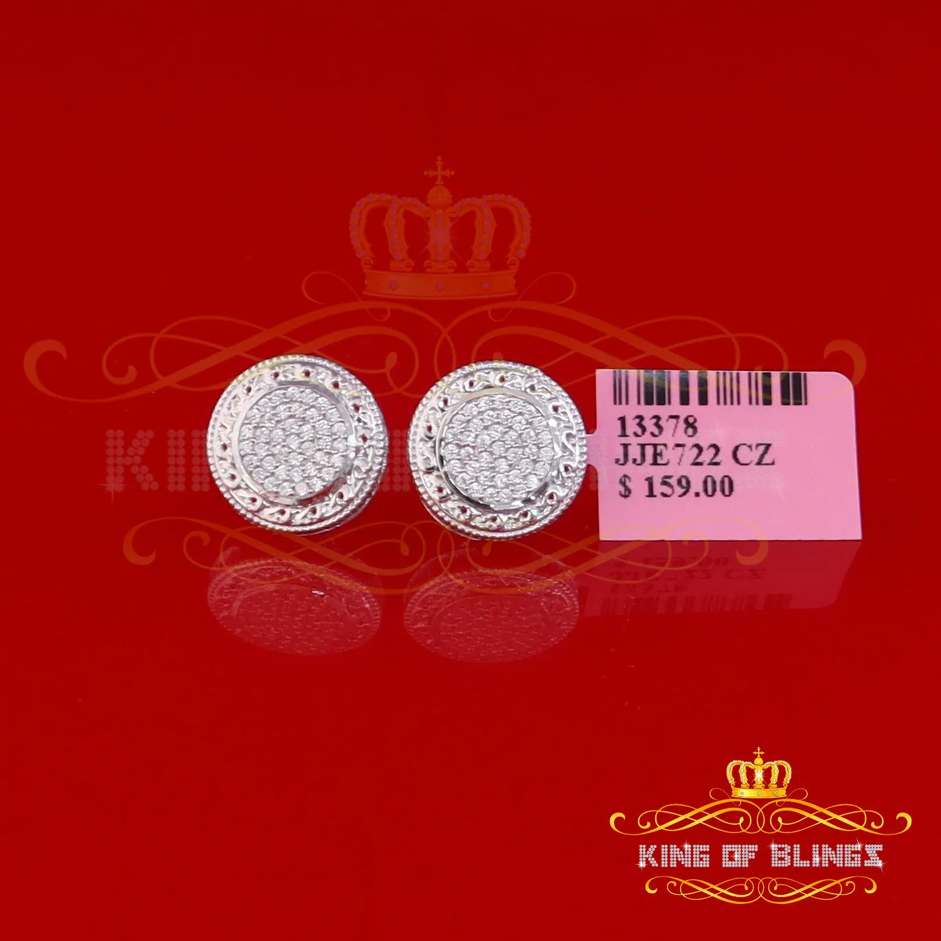 King of Blings- 925 White Sterling Silver 0.78ct Cubic Zirconia Hip Hop Round Earring for Women