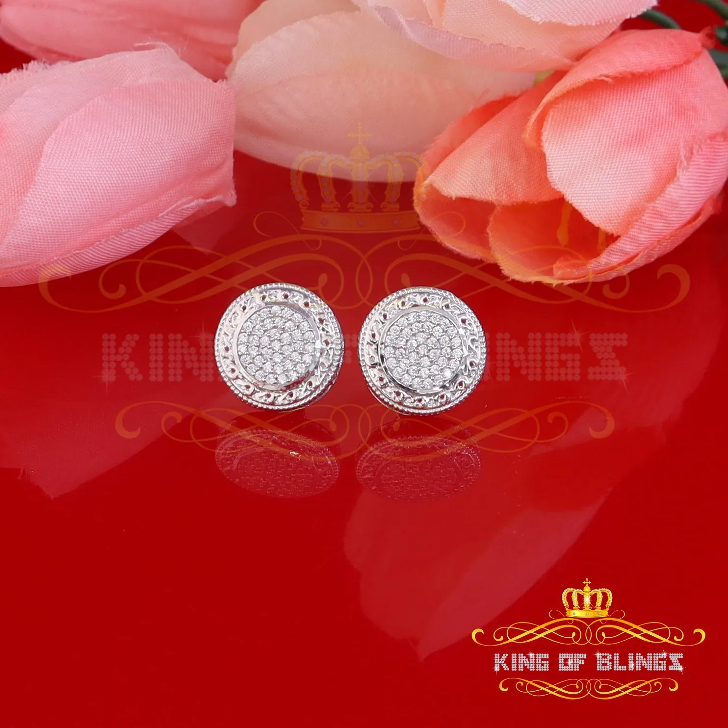 King of Blings- 925 White Sterling Silver 0.78ct Cubic Zirconia Hip Hop Round Earring for Women