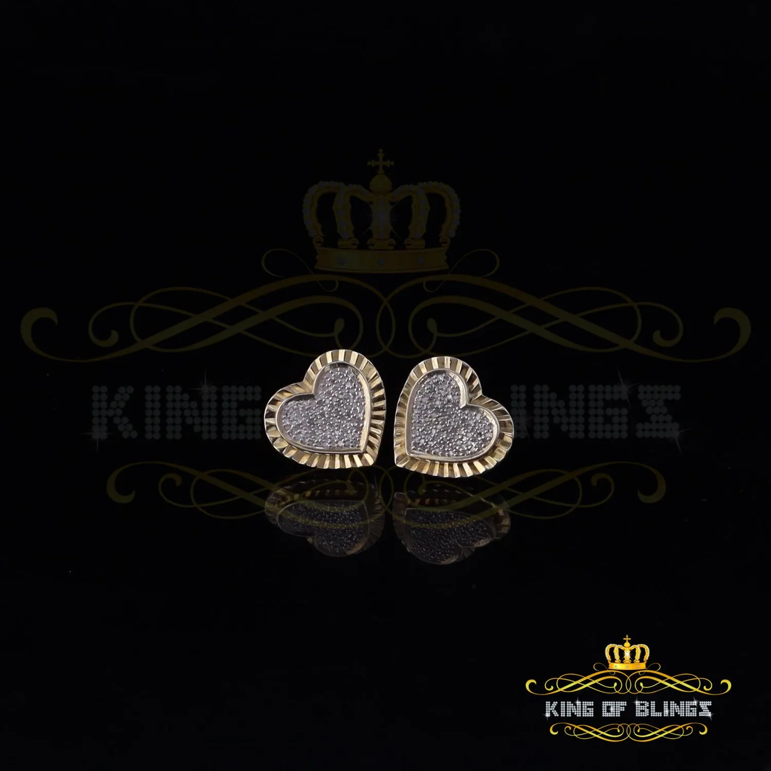 King of Blings-925 Yellow Silver 0.50ct Genuine Diamond Women's /Men's Heart Style Earrings