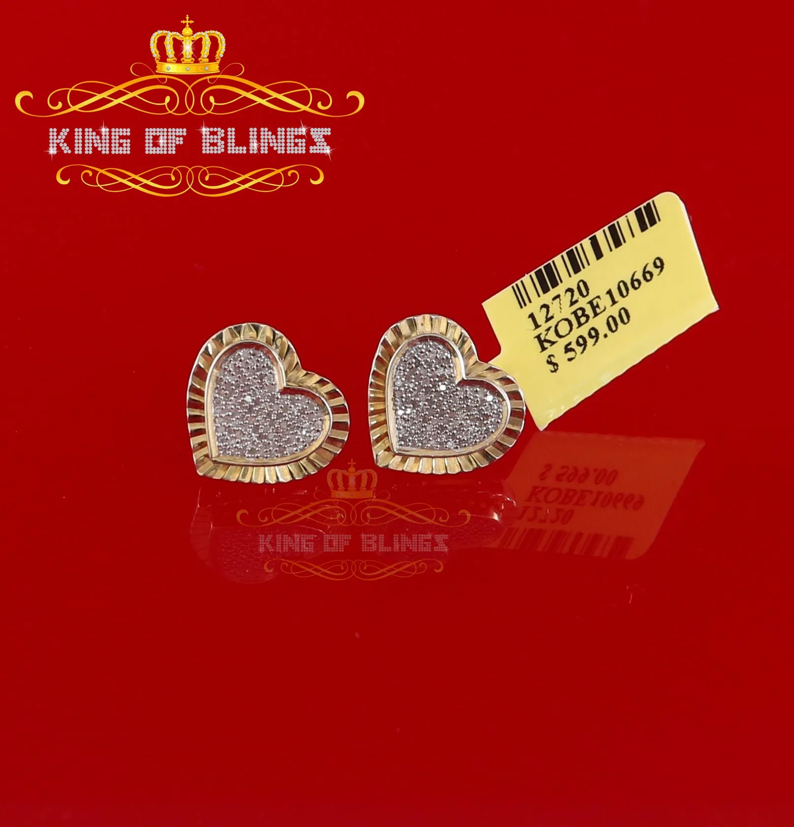 King of Blings-925 Yellow Silver 0.50ct Genuine Diamond Women's /Men's Heart Style Earrings