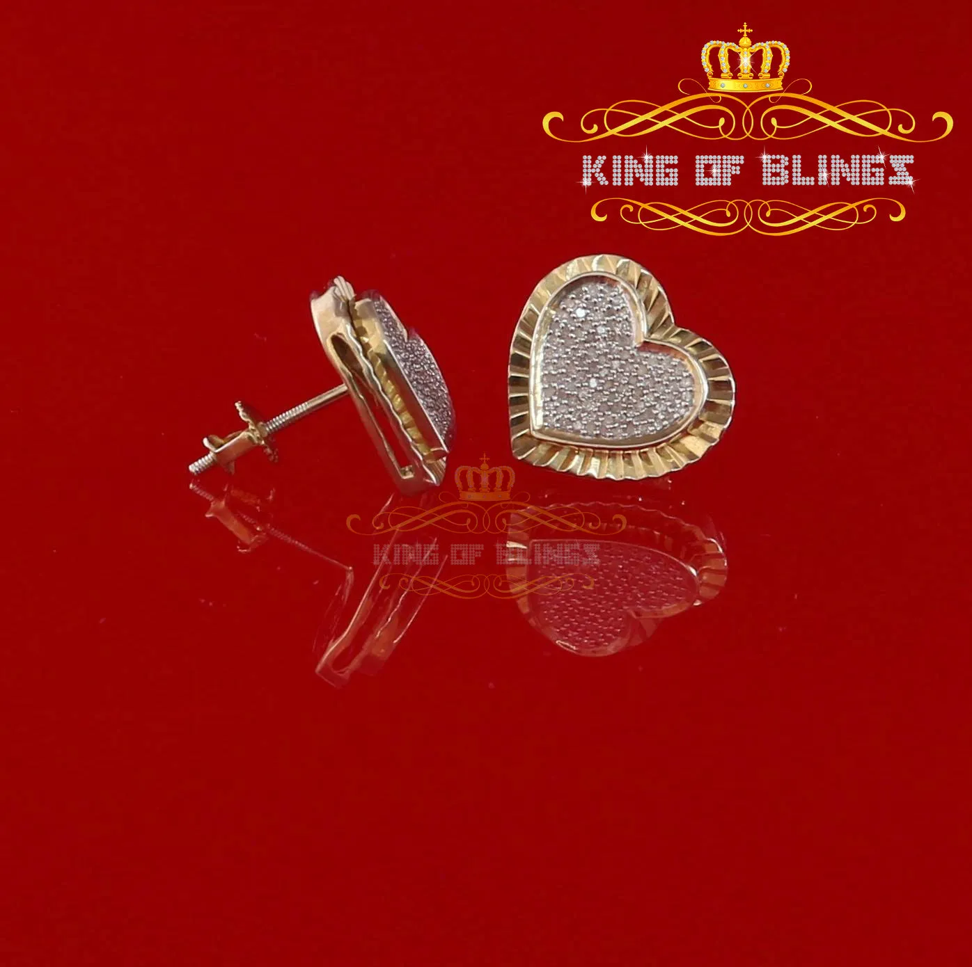 King of Blings-925 Yellow Silver 0.50ct Genuine Diamond Women's /Men's Heart Style Earrings