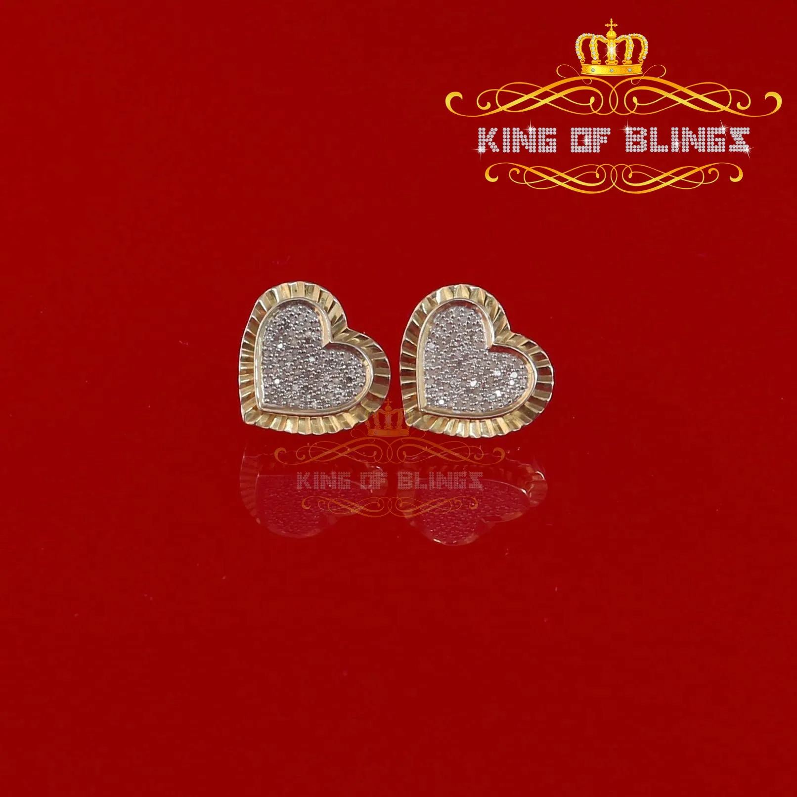 King of Blings-925 Yellow Silver 0.50ct Genuine Diamond Women's /Men's Heart Style Earrings